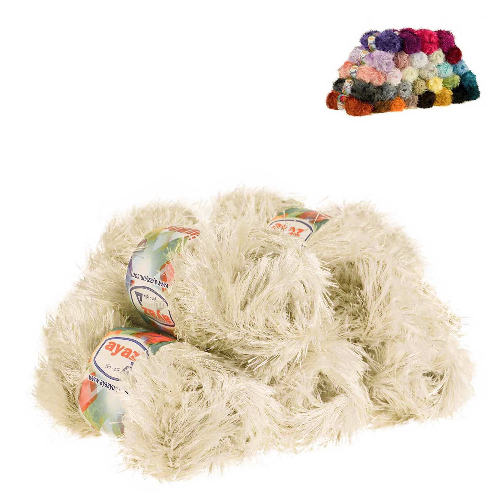 AYAZ 5 x 100g Strickgarn Yumos Fransenstrickgarn Strickwolle Häkelwolle, 140 m (Sparpaket (5 x 100g Knäuel), 7690 silberbeige