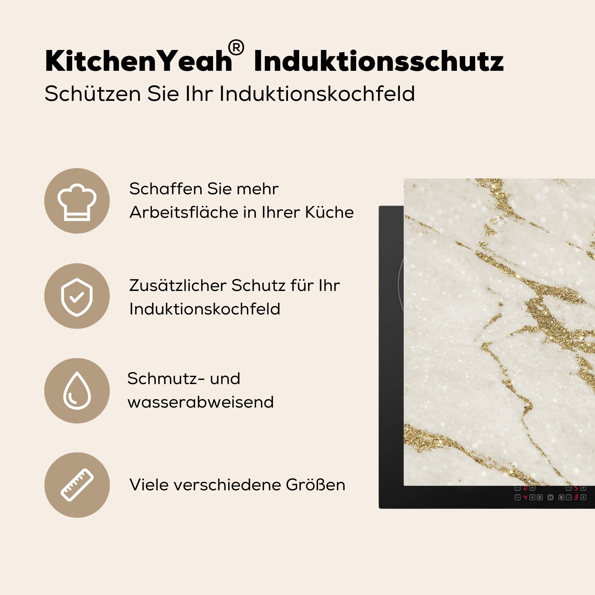 MuchoWow Herdblende-/Abdeckplatte Marmor - Ceranfeldabdeckung, Gold, tlg), Arbeitsplatte cm, Muster Vinyl, 78x78 (1 für - küche