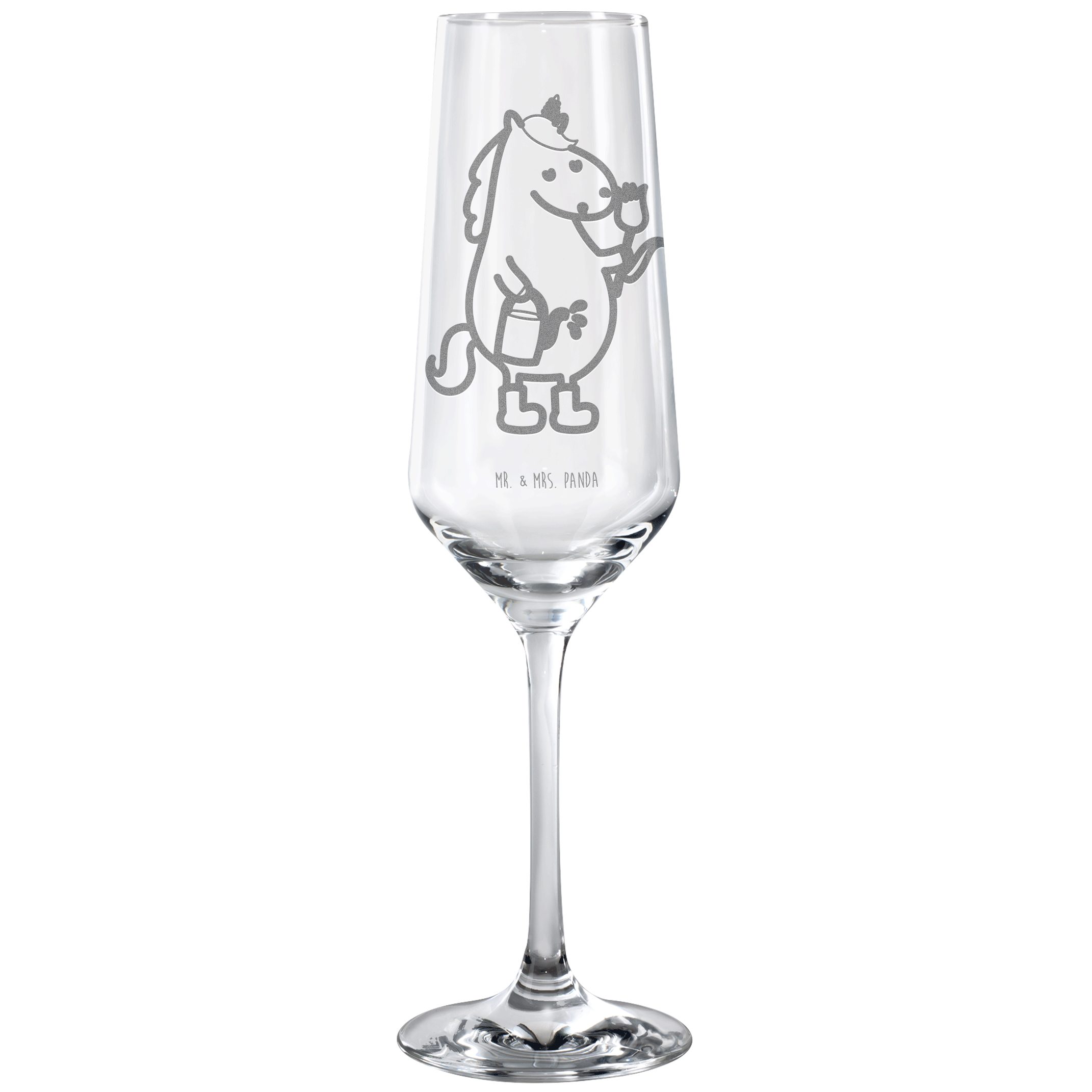 Mr. & Mrs. Panda Sektglas Einhorn Gärtner - Transparent - Geschenk, Sektglas, Garten, Einhorn D, Premium Glas, Hochwertige Lasergravur