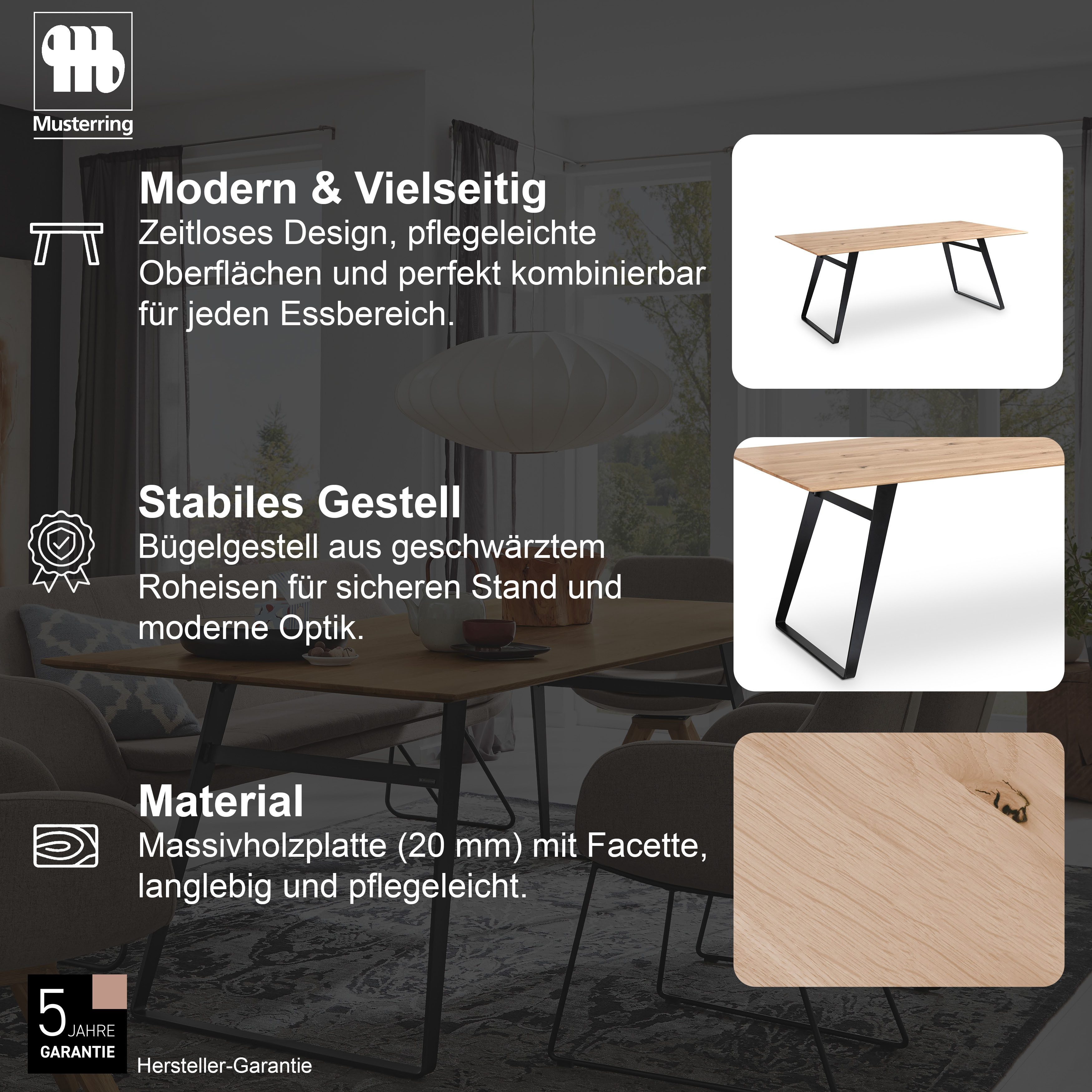 Musterring Esstisch Tavia, Bügelgestell in 3 Farben, Platte Charakter-Eiche geölt, fest montiert