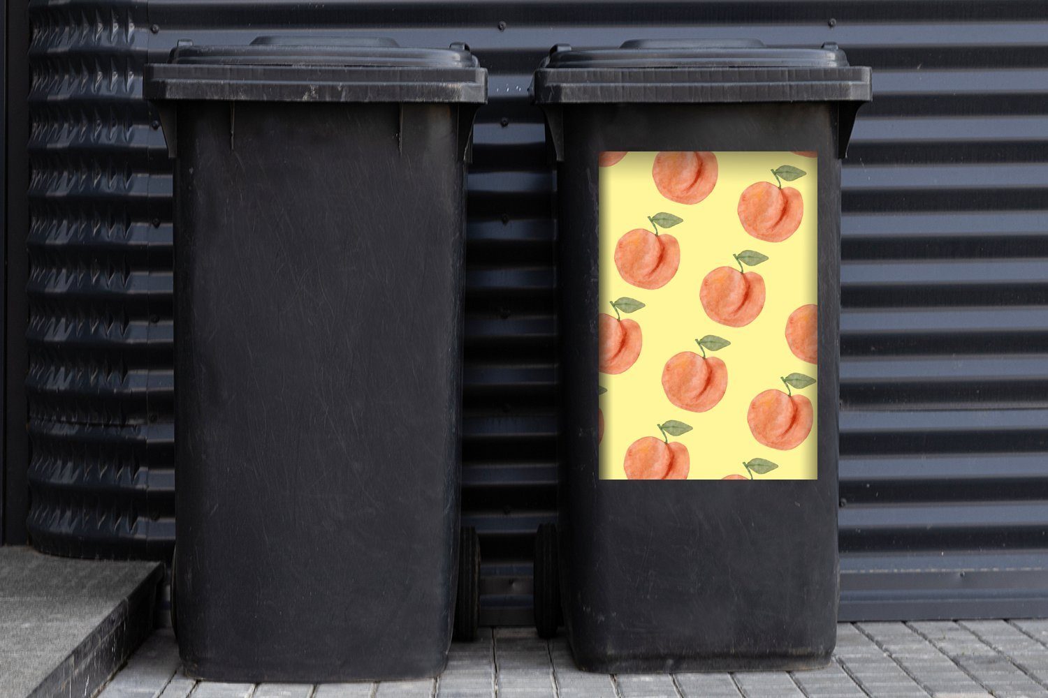 Container, Aquarell Pfirsiche Wandsticker - MuchoWow Abfalbehälter - Mülltonne, Mülleimer-aufkleber, St), Sticker, (1 Schablonen