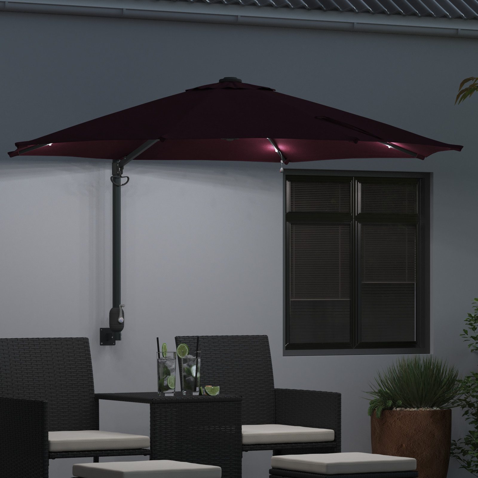 vidaXL Sonnenschirm Wand-Sonnenschirm mit LED-Leuchten Bordeauxrot günstig online kaufen