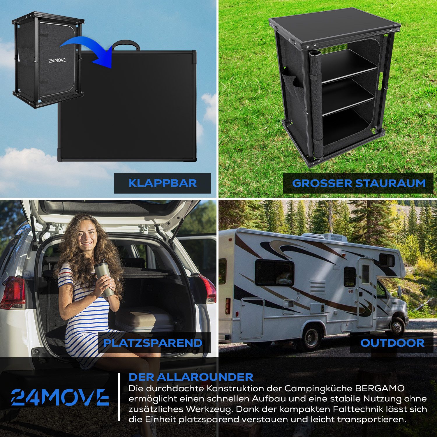 24Move Eckdusche Campingküche BERGAMO faltbar, Aluminium Reiseküche mit Staufächern, Stabil, kompakt, mit Stauraum, leicht transportierbar, pflegeleicht – Bild 5 von 5