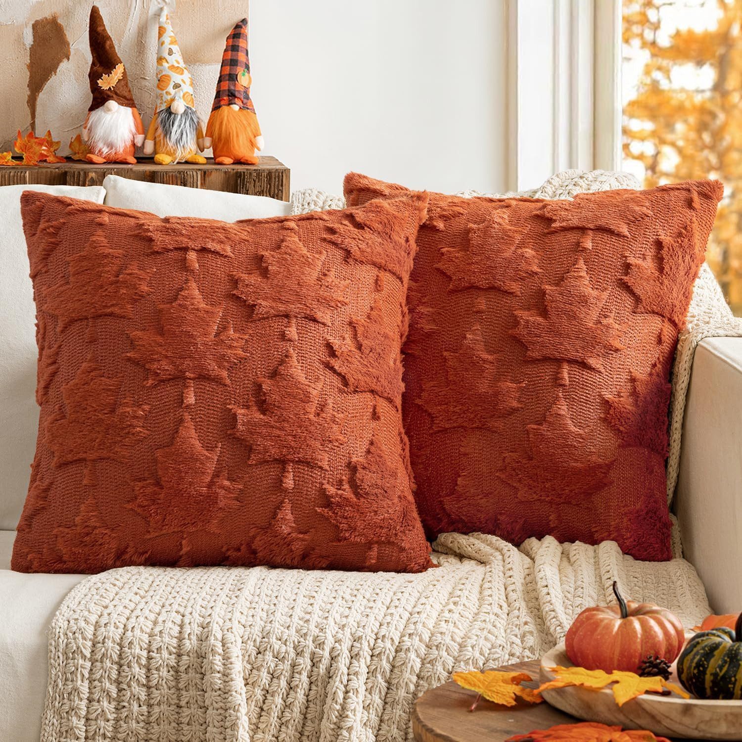 FOUORTUNATE-BEE Kissenbezug 2er Set Kissenbezüge Herbstliche Ahornblatt Dekokissenbezüge, (2 Stück), Sofakissenbezüge für Halloween und Thanksgiving, Kissenhülle