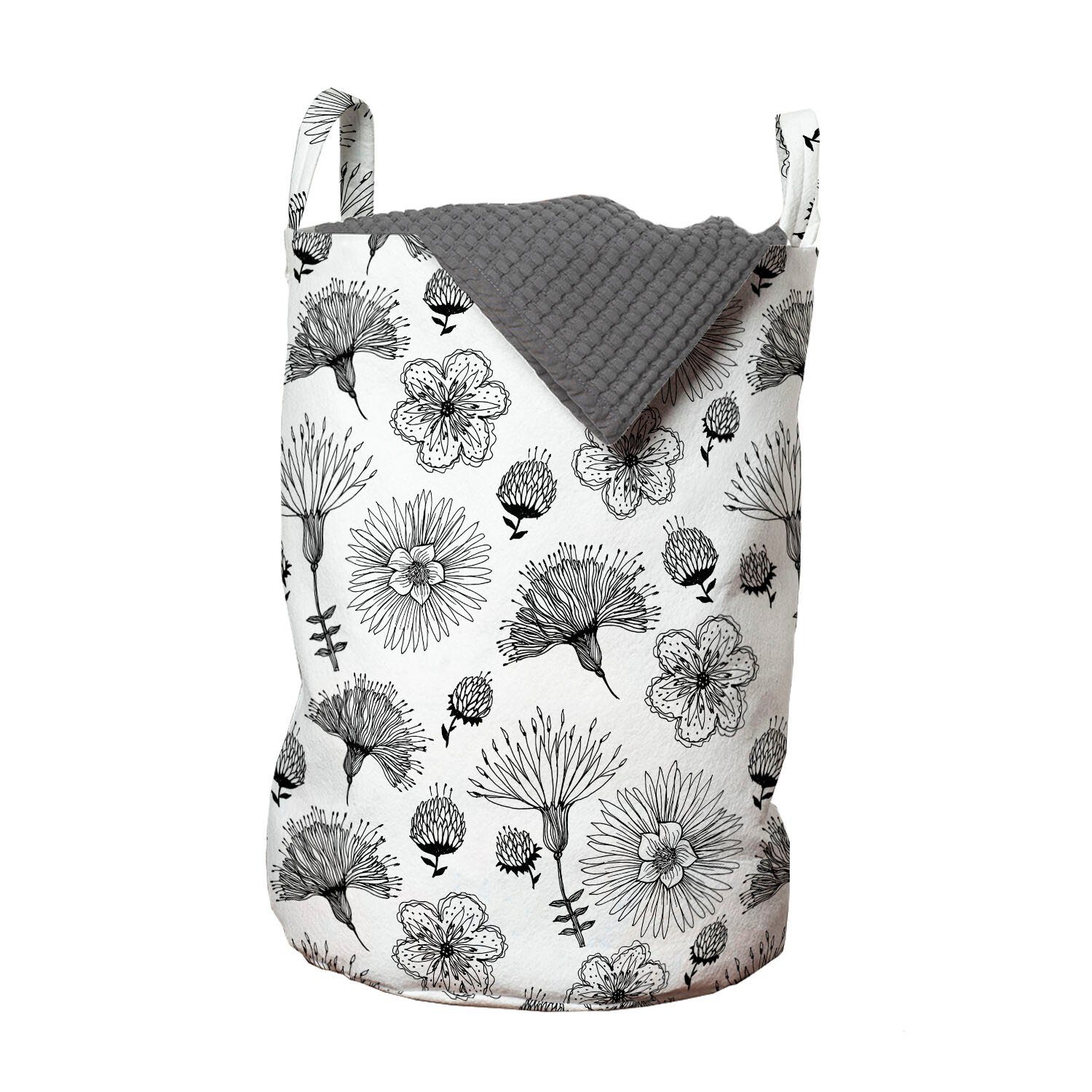 Abakuhaus Wäschesäckchen Wäschekorb mit Griffen Blick Kordelzugverschluss für Waschsalons, Charcoal Blumen Blumen-Skizze