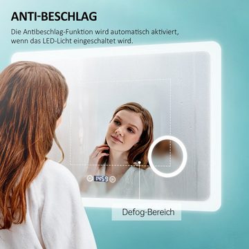 EMKE Badspiegel »Badspiegel mit Beleuchtung LED Wandspiegel mit 3-fach Vergrößerung«, Touchschalter, Beschlagfrei, Uhr (Modell M)