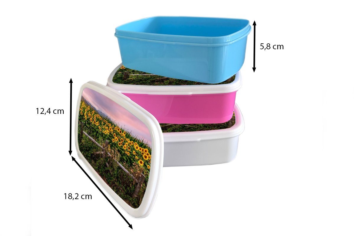 MuchoWow Lunchbox Sonnenblume - Blumen Snackbox, Kinder, Kunststoff Kunststoff, für Brotbox Mädchen, Brotdose Erwachsene, rosa Pflanzen, - (2-tlg)