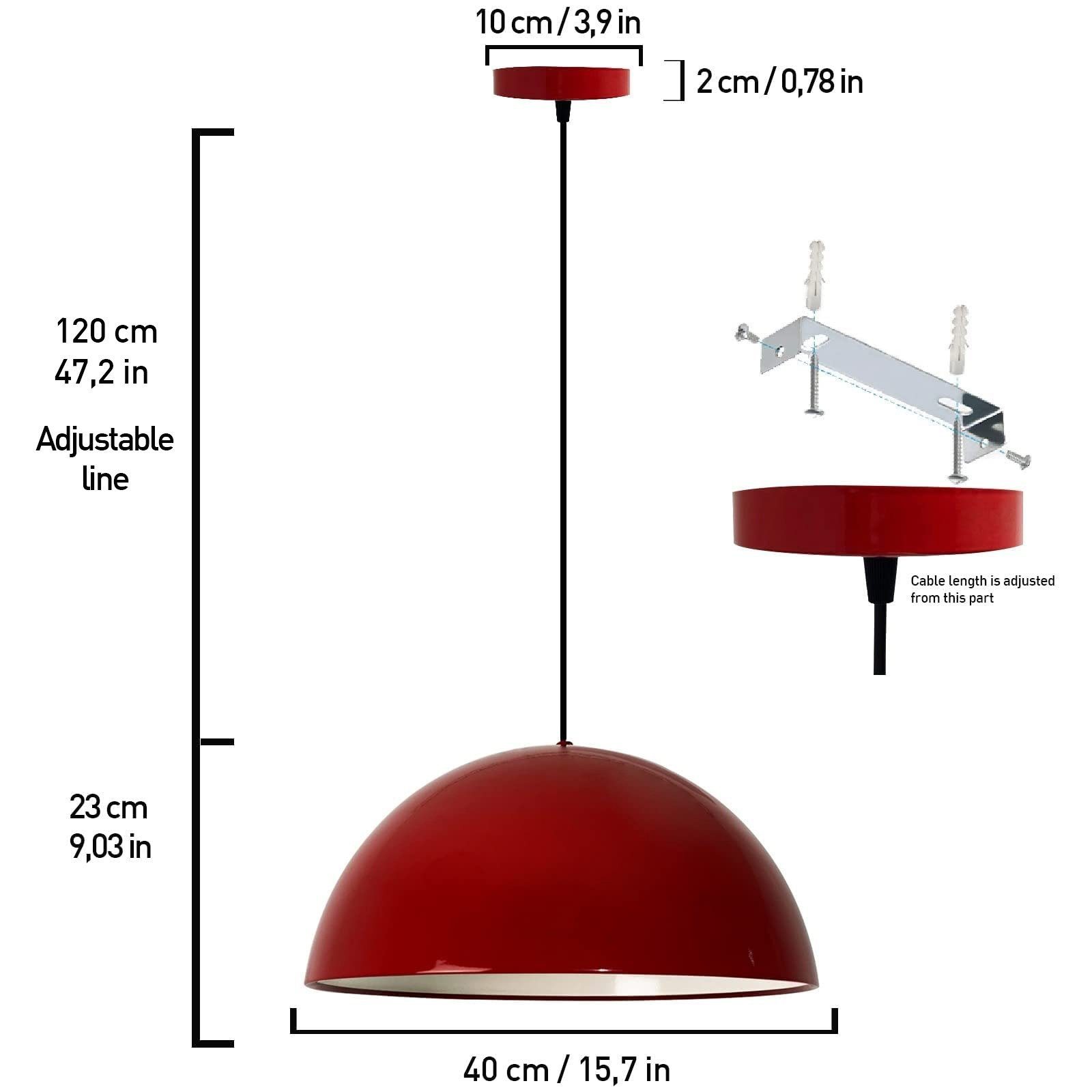 Pendelleuchte Metall Ø40 cm I Lipeo ohne Bamyum Leuchtmittel Rot Deko I Lampe, Hängelampe Bamyum Modern E27