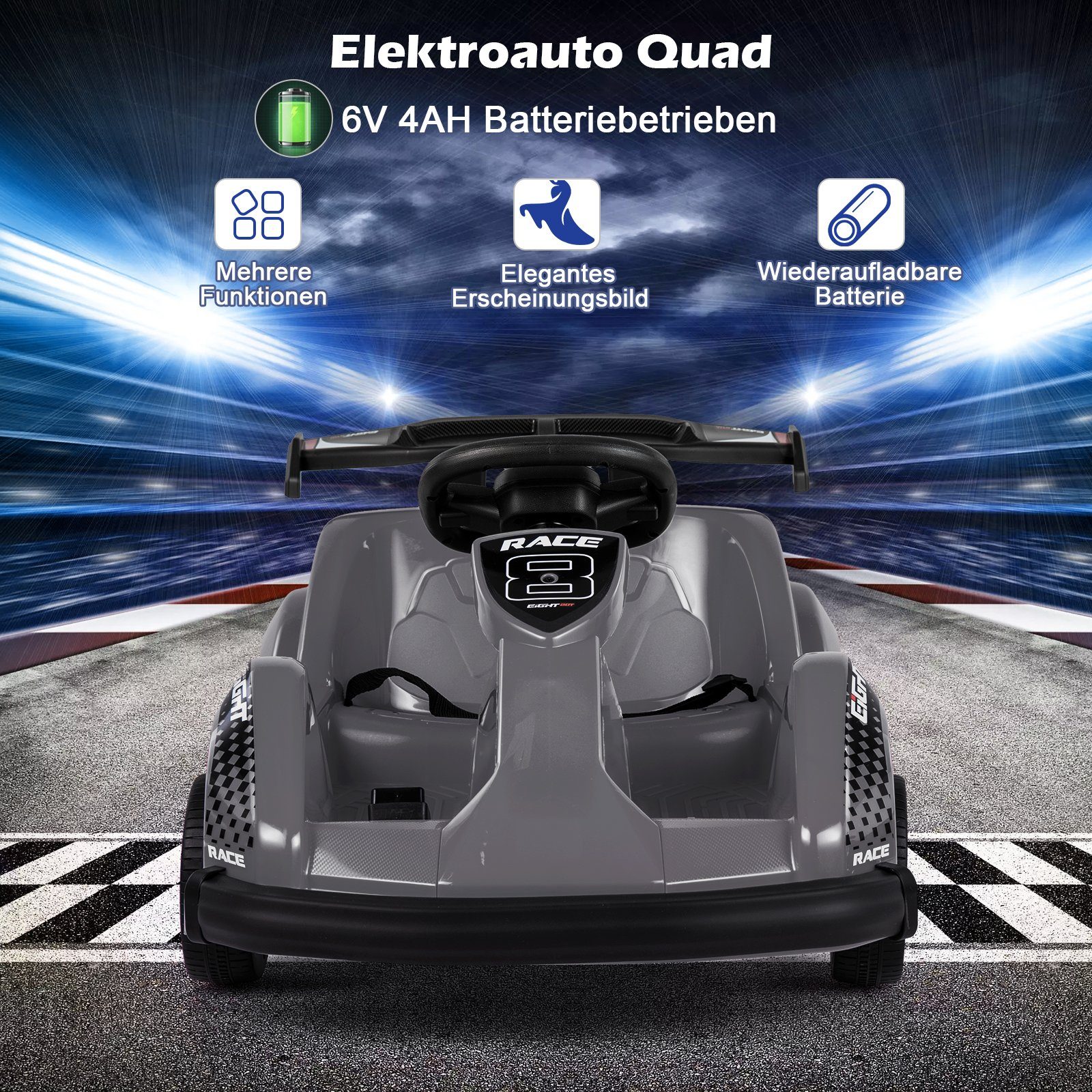 COSTWAY schwarz Go-Kart, Musik mit Elektro-Kinderauto 6V