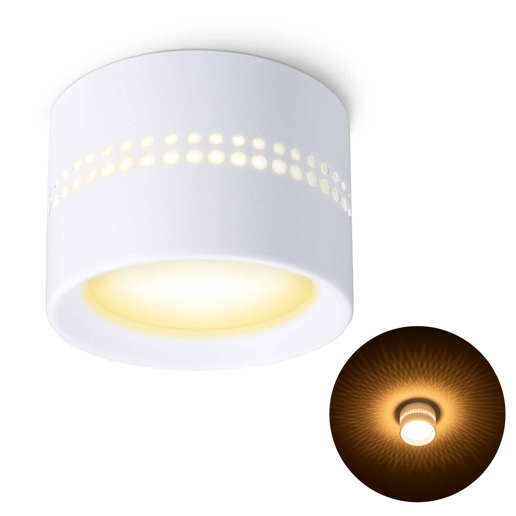 SSC-LUXon LED Aufbaustrahler ALAPI Deckenspot weiß rund mit. 6W LED dimmbar GX53 warmweiß, Warmweiß