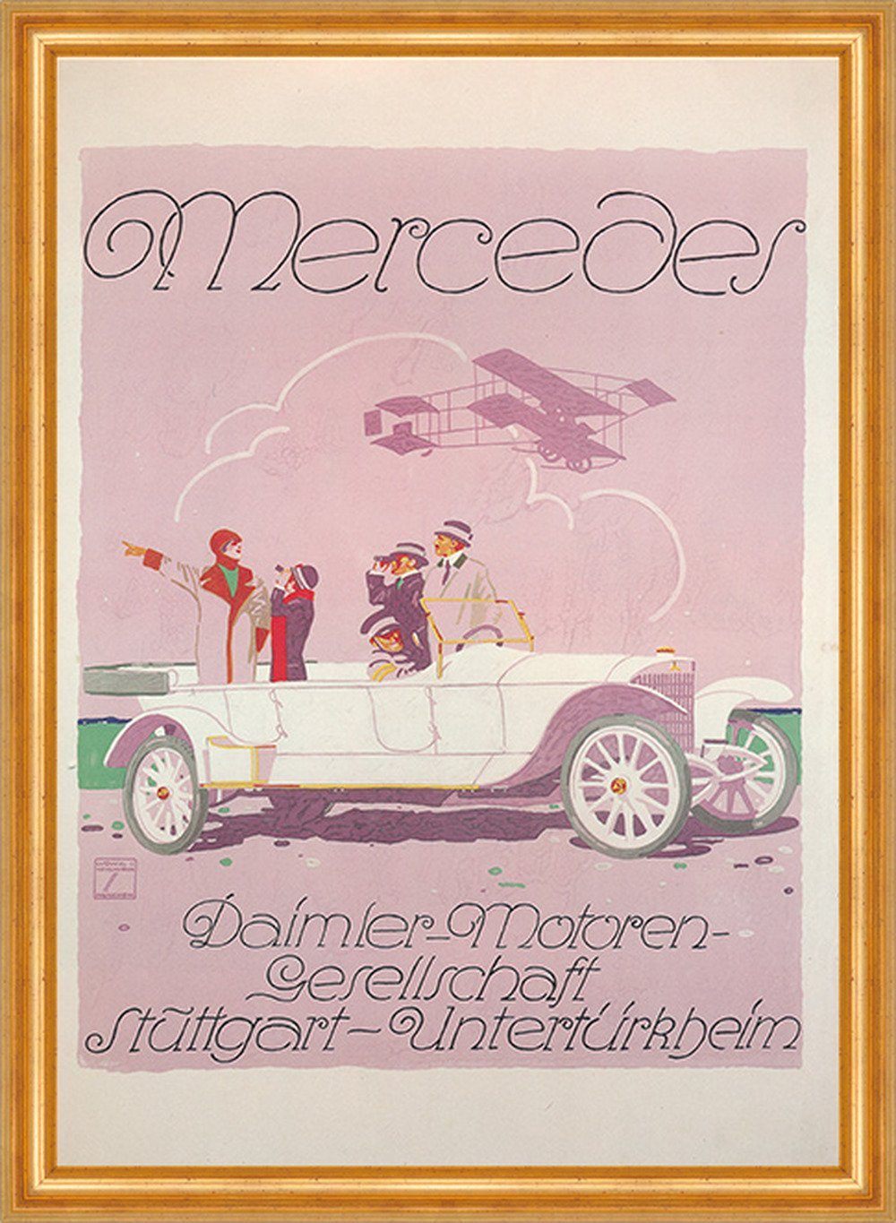 Kunstdruck Mercedes Daimler Motorengesellschaft 1914 Hohlwein Werbung 029 Gerahmt
