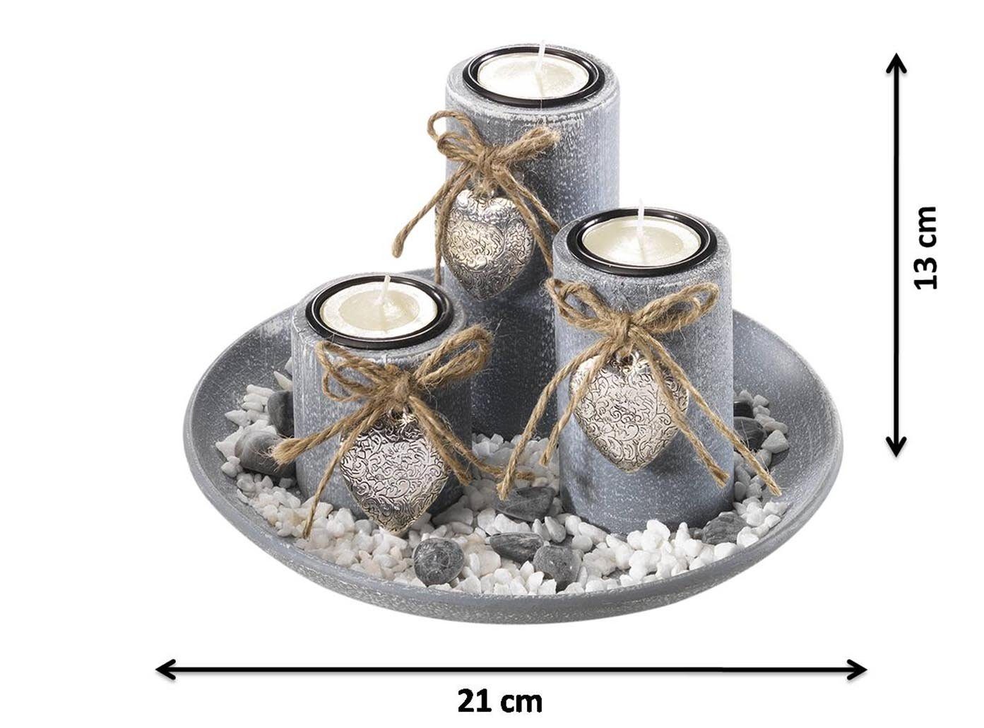 Kobolo Kerzenhalter Dekoschale - 3 und Kerzenständer (Set) Steindekoration Grau