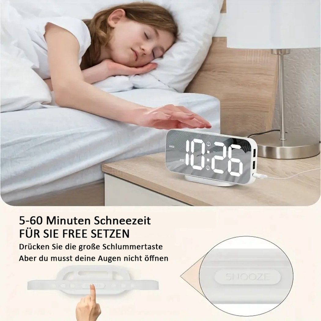 Schlafzimmer, Digitaler Schwarz Wecker Wecker TUABUR das für 6,7-Zoll-LED-Spiegeluhr