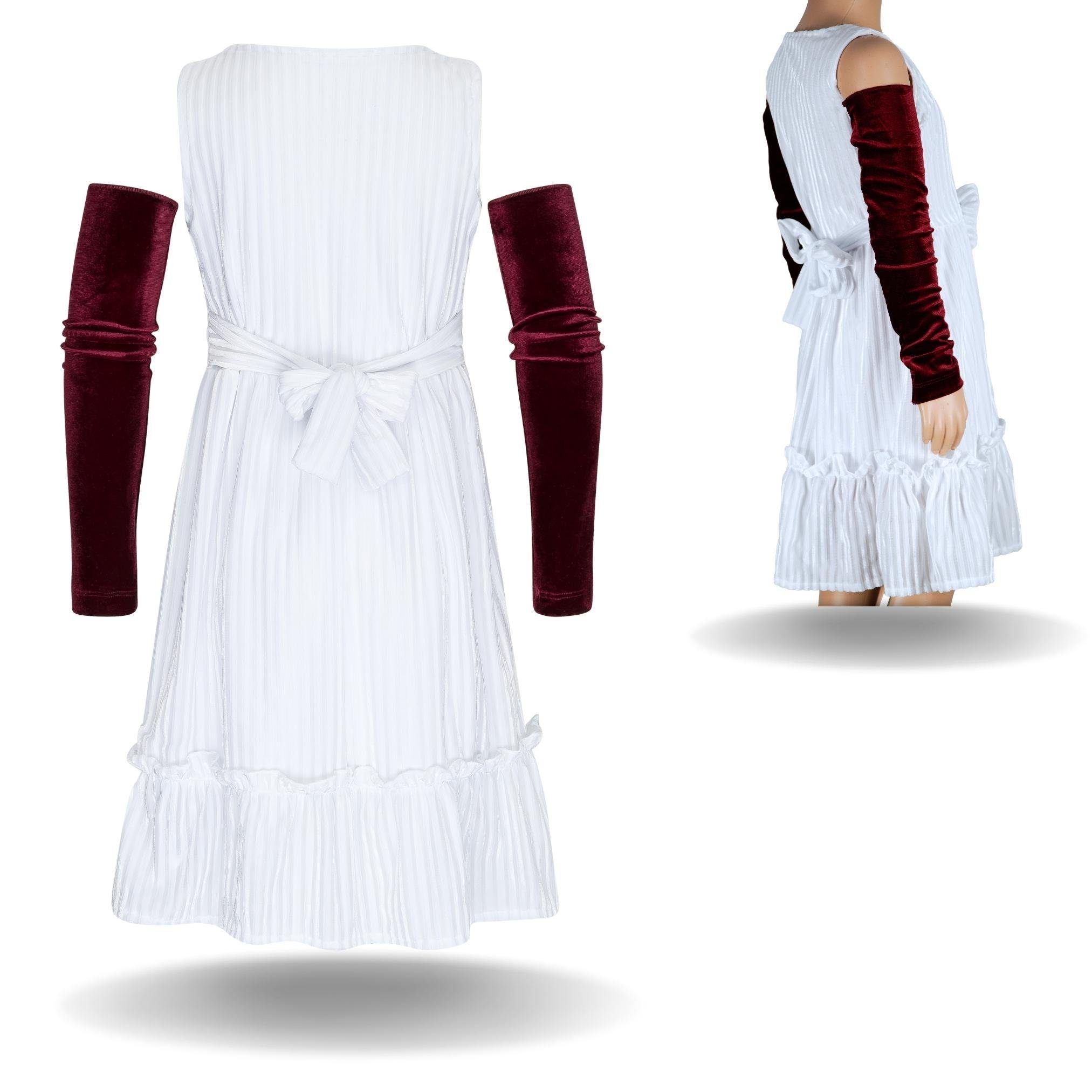 Berlinsel Partykleid Mädchen Abendkleid Festtagskleid Samtkleid 2 in 1 mit Armstulpen weiß für festliche Anlässe wie Geburtstag, Hochzeit, Weihnachtsfest
