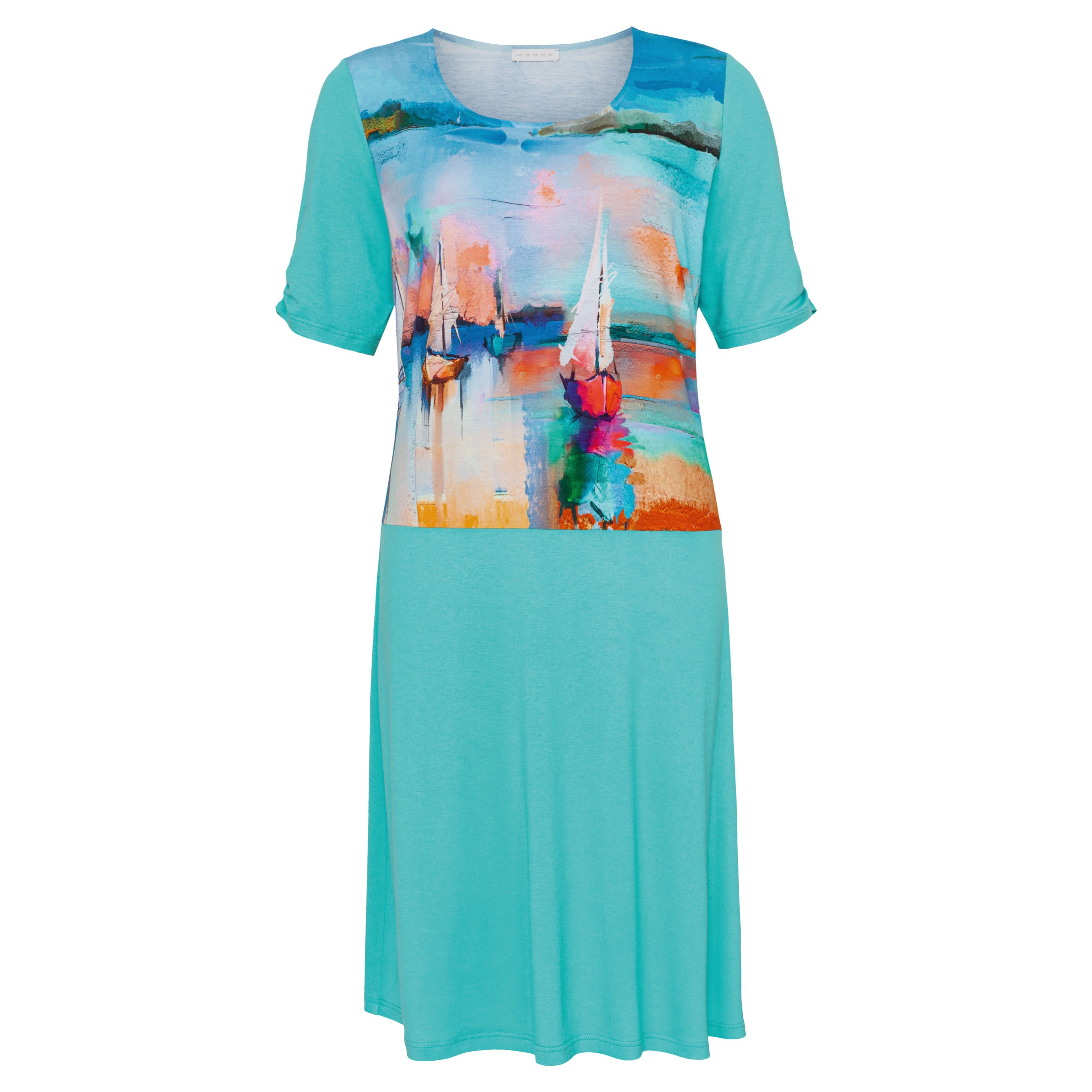 MODEE Sommerkleid leicht Print ausgestellt mit bequem Aqua Halbarm Druck trendigem zu bedruckt und tragen
