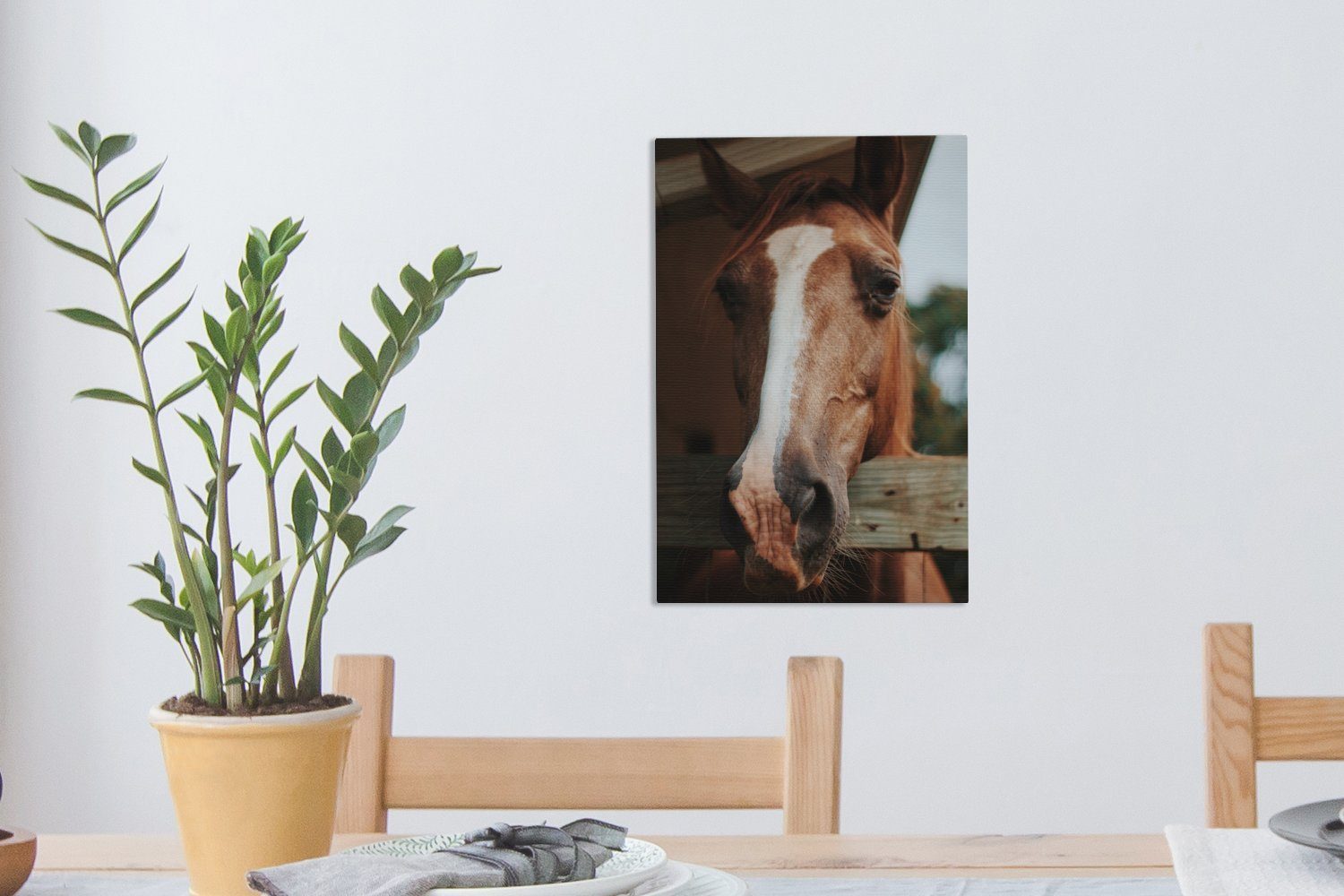 inkl. - Pferde Zaun, Pferdestall Leinwandbild fertig bespannt - Gemälde, cm OneMillionCanvasses® 20x30 St), Leinwandbild (1 Zackenaufhänger,