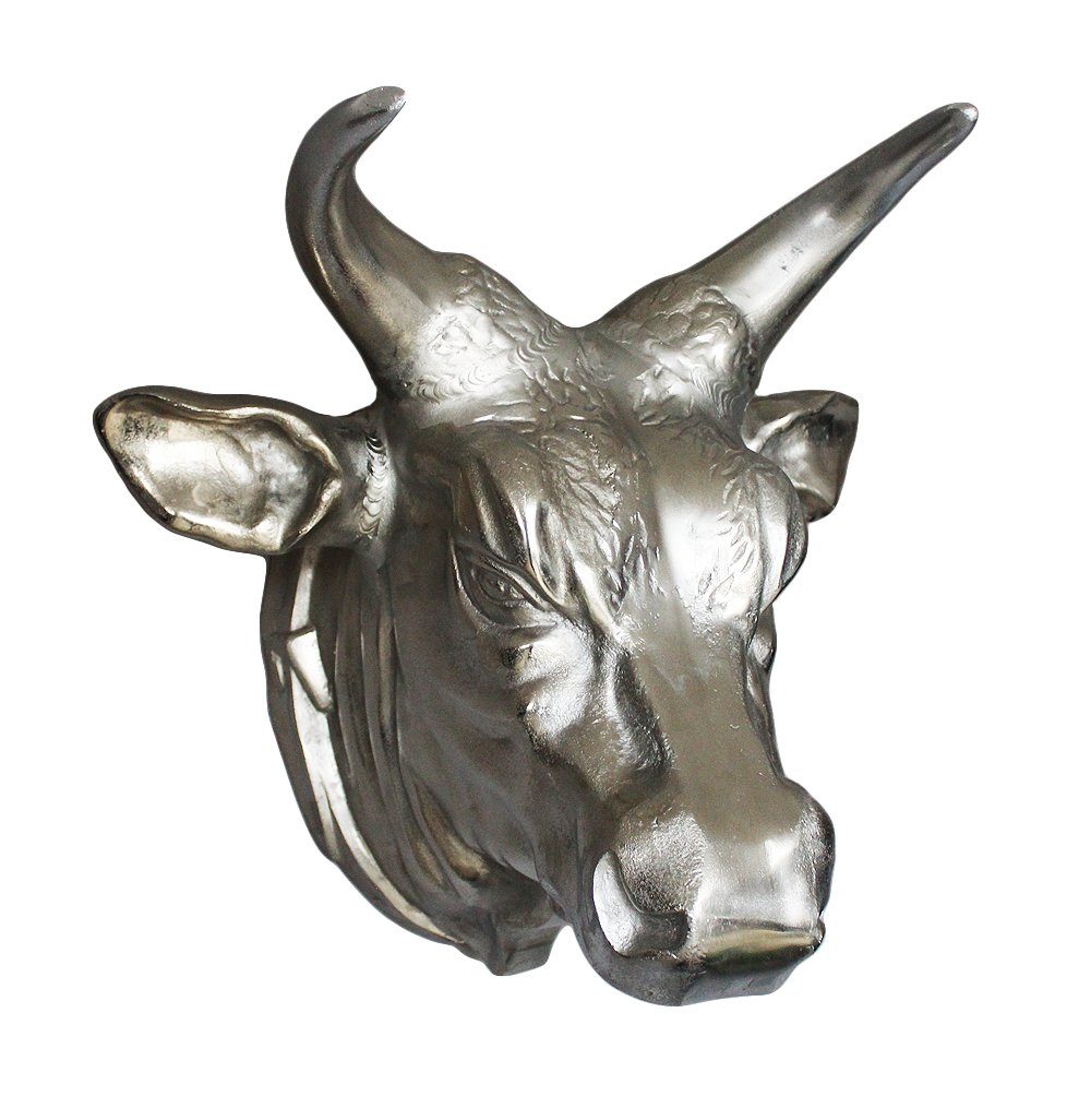 Arnusa Wanddekoobjekt Bullenkopf 56x50x42 cm aus Aluminium 11 kg Skulptur, Wohnzimmerdekoration Wanddekoration Groß Silber. € 299,99