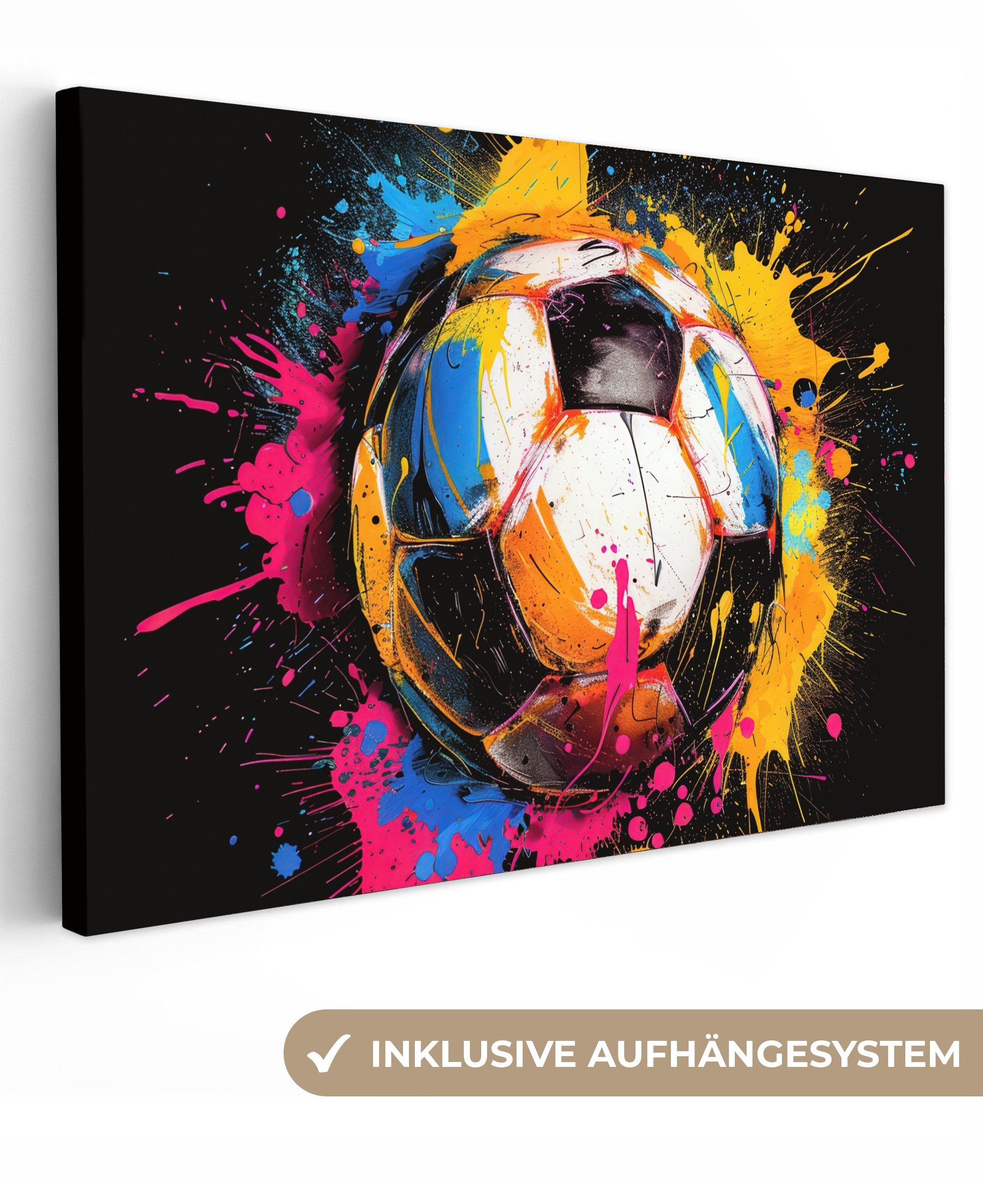 OneMillionCanvasses® Leinwandbild Graffiti - Sport - Fußball - Farbe - Ball, Fotodruck (1 St), Leinwand Изображения Klein, Wand Dekoration Aesthetic 30x20 cm