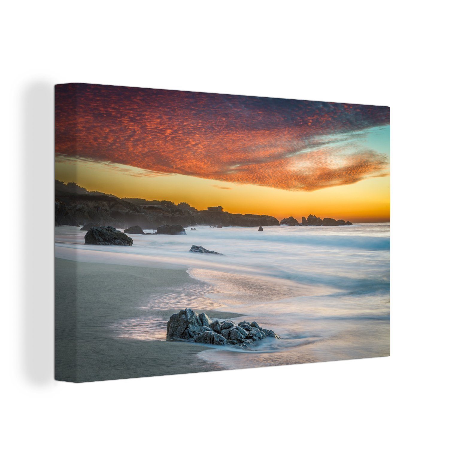 Big Garrapata 30x20 Wandbild Amerika, in Leinwandbilder, Leinwandbild über Sonnenuntergang Sur cm OneMillionCanvasses® Beach Aufhängefertig, (1 Wanddeko, St),