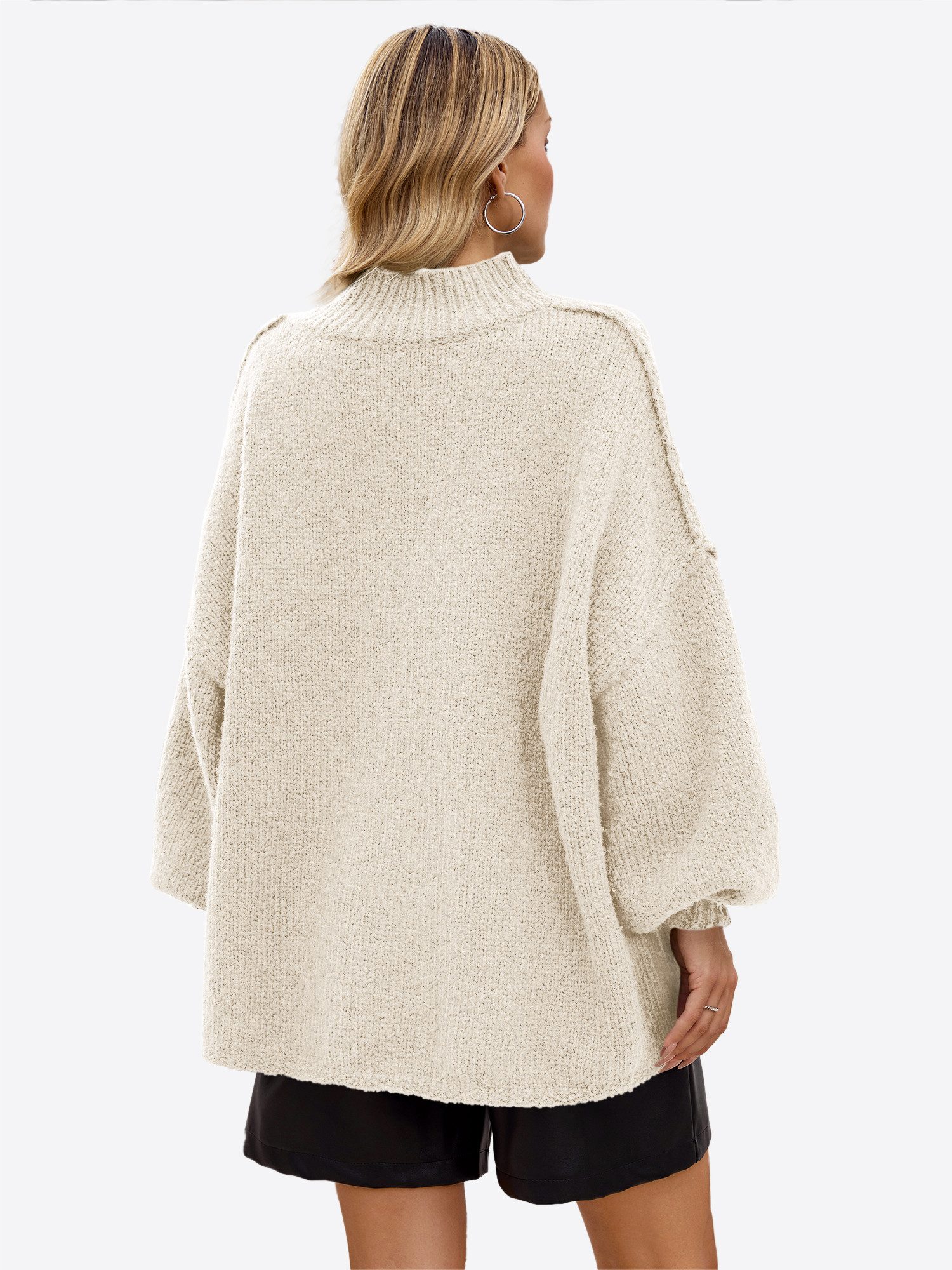 Imily Bela Sweater Damen Oversize Pullover aus geripptem Strick mit Stehkra günstig online kaufen