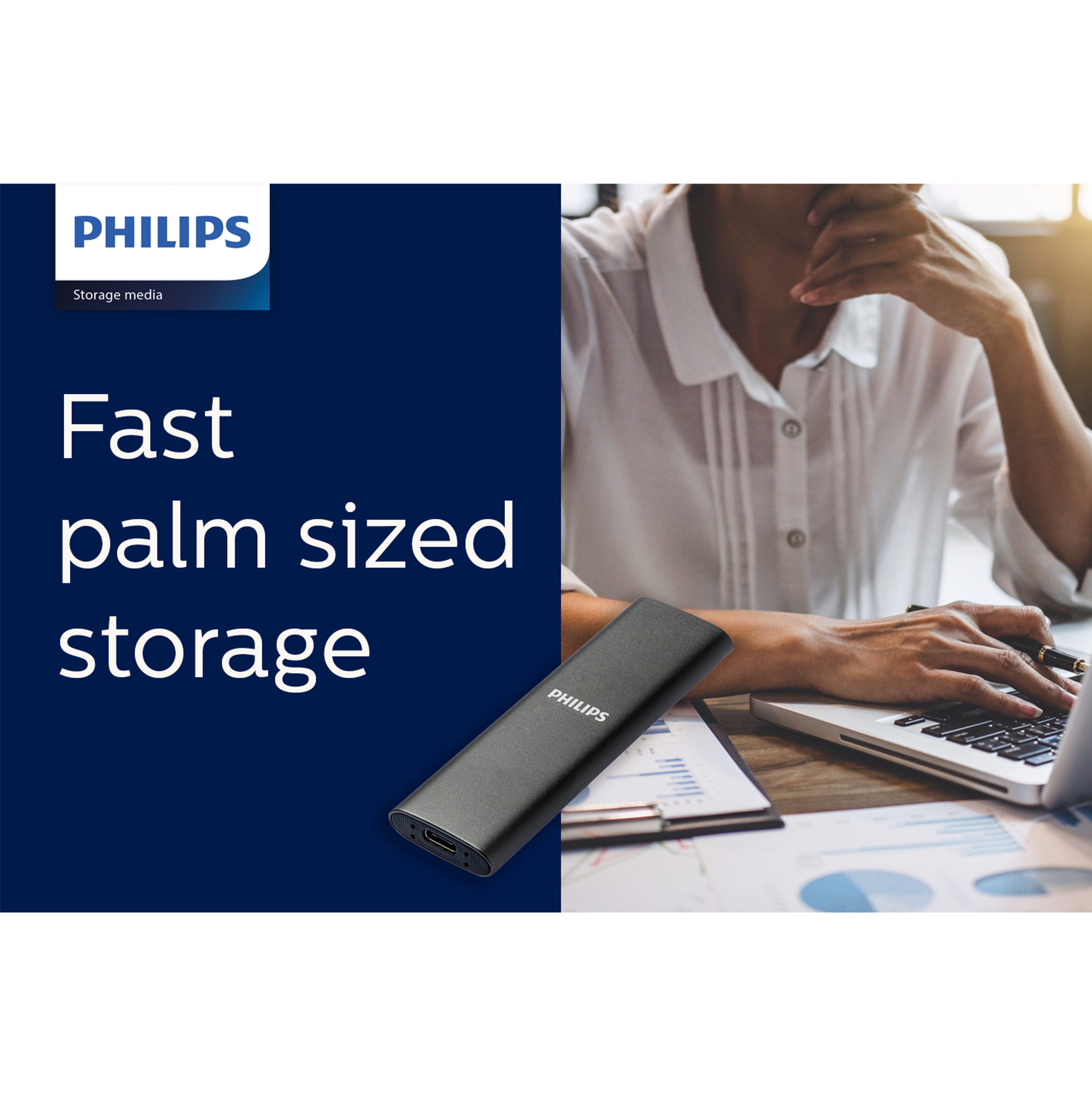 Philips FM50SS030P/20 externe SSD (500GB) 1,8" 540 MB/S Lesegeschwindigkeit, 520 MB/S Schreibgeschwindigkeit, Space Grey, Ultra Speed USB-C 3.2, Aluminium, 2er Pack