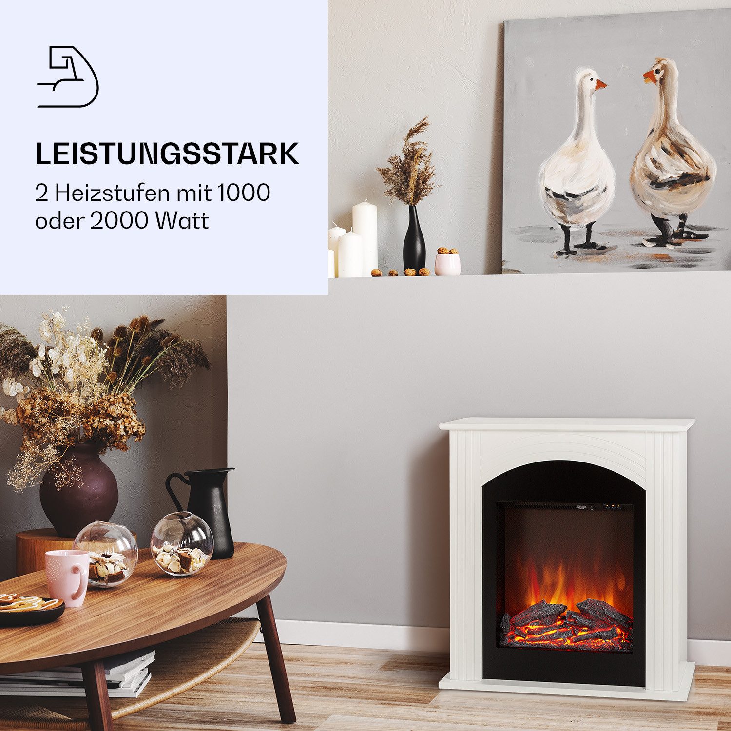 Klarstein Elektrokamin Elbrus, elektrischer Kamin mit Heizfunktion elektrischer Kaminofen mit Heizung