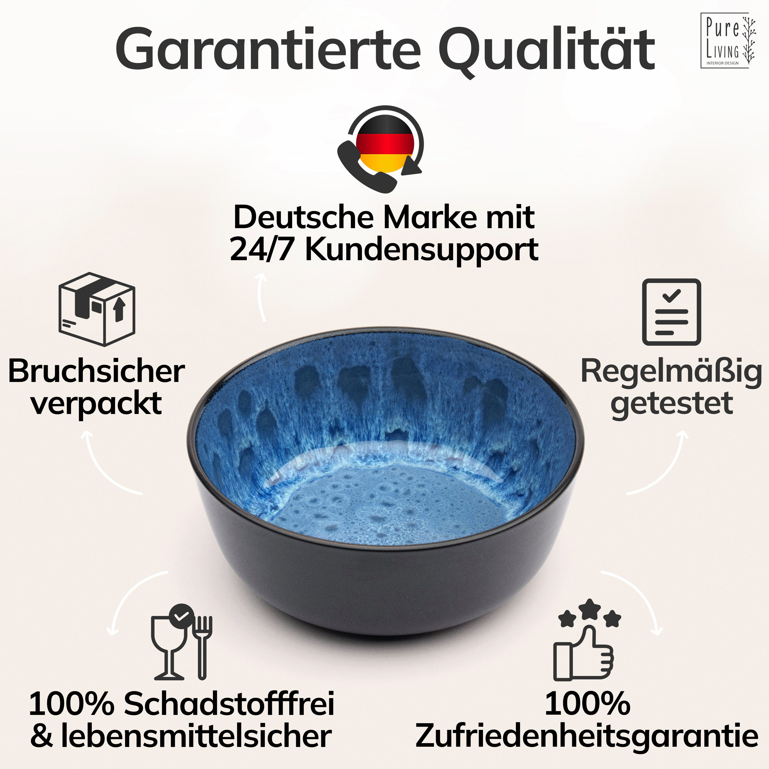 PURE LIVING INTERIOR DESIGN Geschirr-Set Ibiza, 6er-Set Müslischalen, 16 cm, Riffelstruktur, Tiefblau (6-tlg), 6 Personen, Steingut – Bild 4 von 5