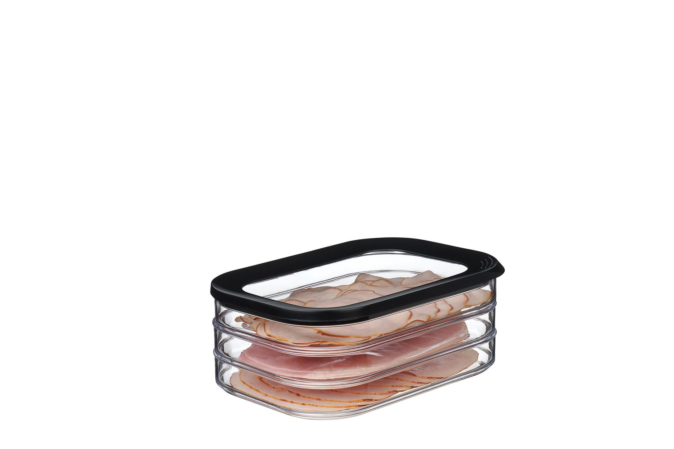 Mepal Vorratsdose Modula Aufschnittdose 3-lagig für Wurst und Fleisch, schwarz, Styrol-Acrylnitril (SAN), Polyethylen (PE), Separate Fächer, spülmaschinenfest