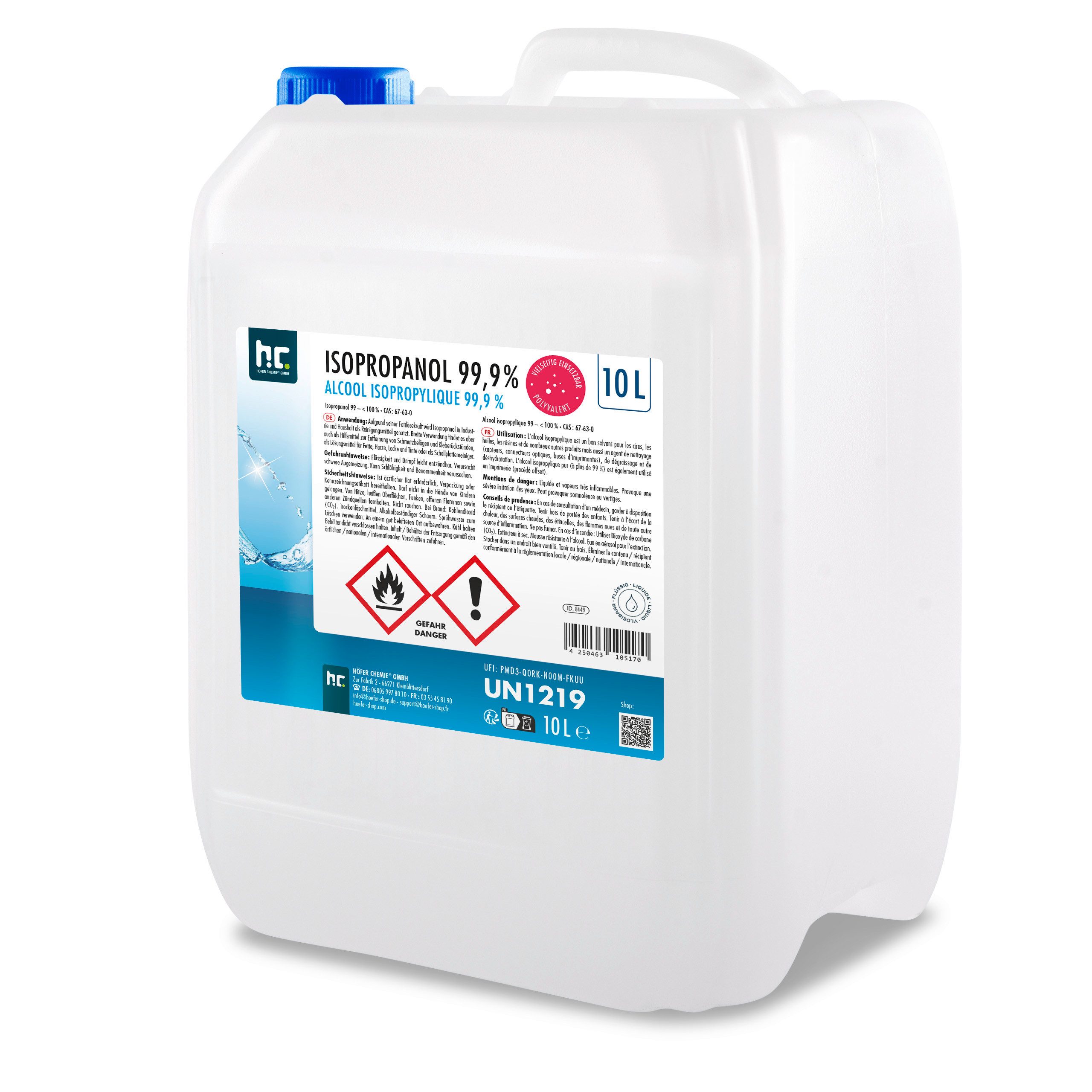 Höfer Chemie GmbH 10 L Isopropanol 99,9% Grundreiniger (Reinigt und entfettet zuverlässig)