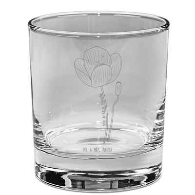 Mr. & Mrs. Panda Glas Blume Mohnblume - Transparent - Geschenk, Ginglas mit Spruch, Naturli, Premium Glas, Tiefgründige Gravur