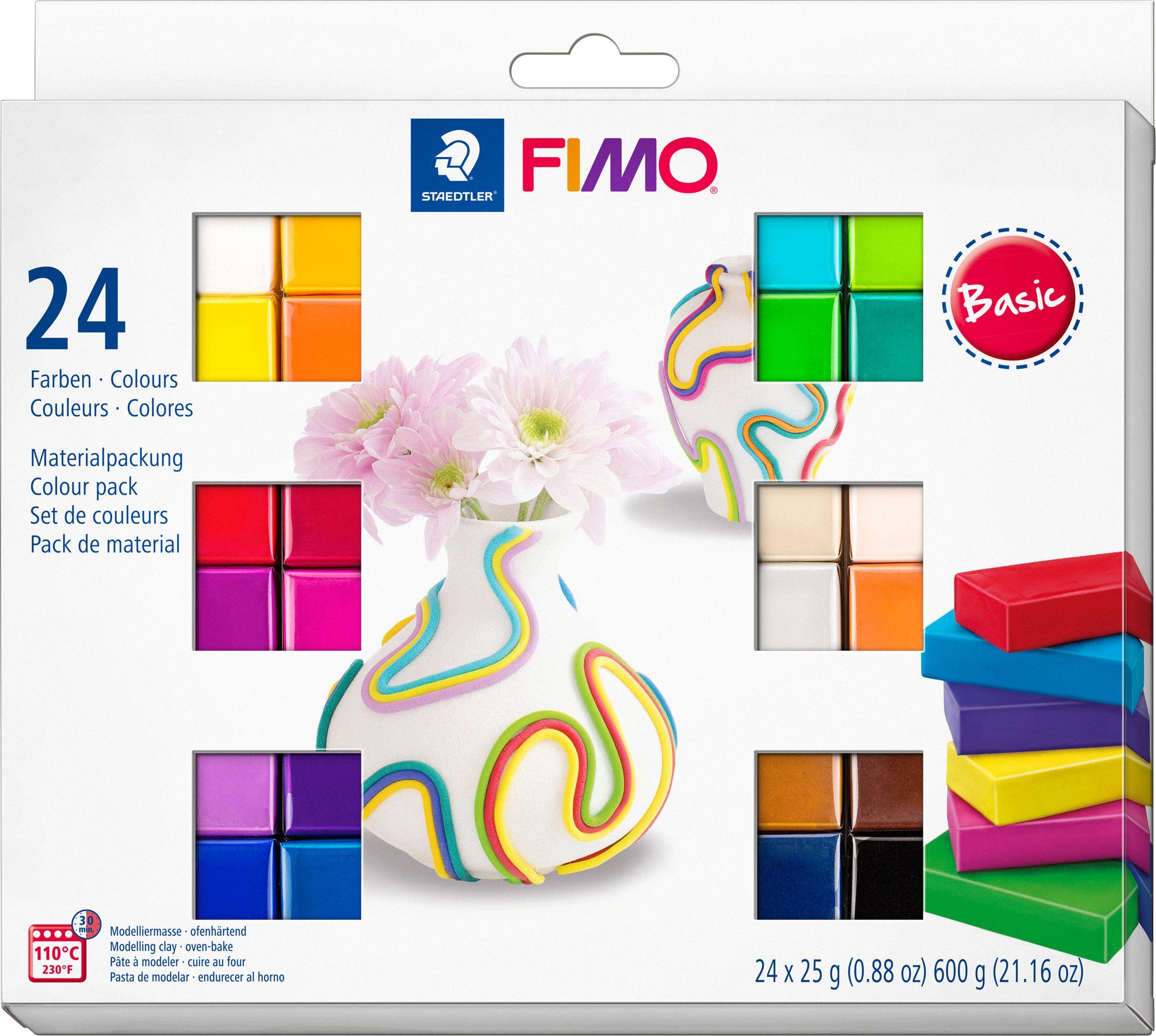 FIMO Modelliermasse Basic, 24 Halbblöcke
