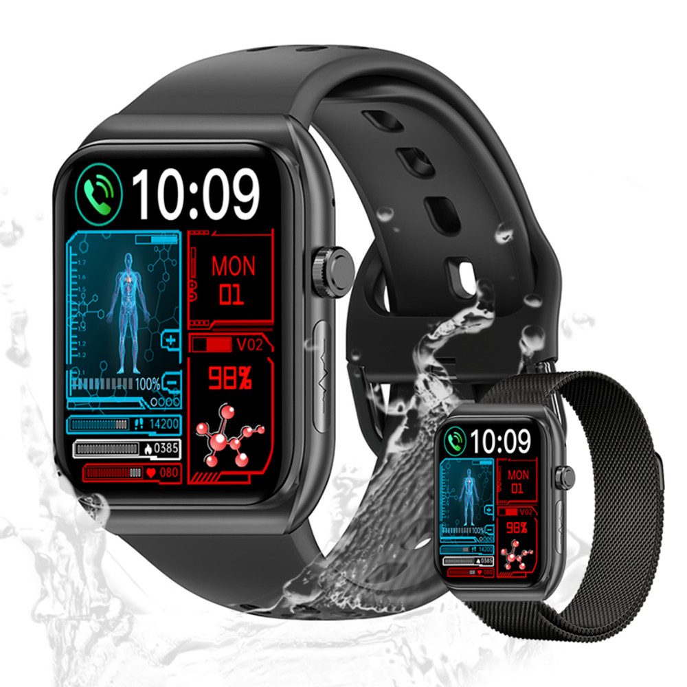 Valdus Herren’s und Damen's IP65 Wasserdicht Fitness-Tracker Smartwatch (1.81 Zoll, Android / iOS), mit ECG Blutdruck Blutsauerstoff Schrittzähler Bluetooth-Anruffunktion