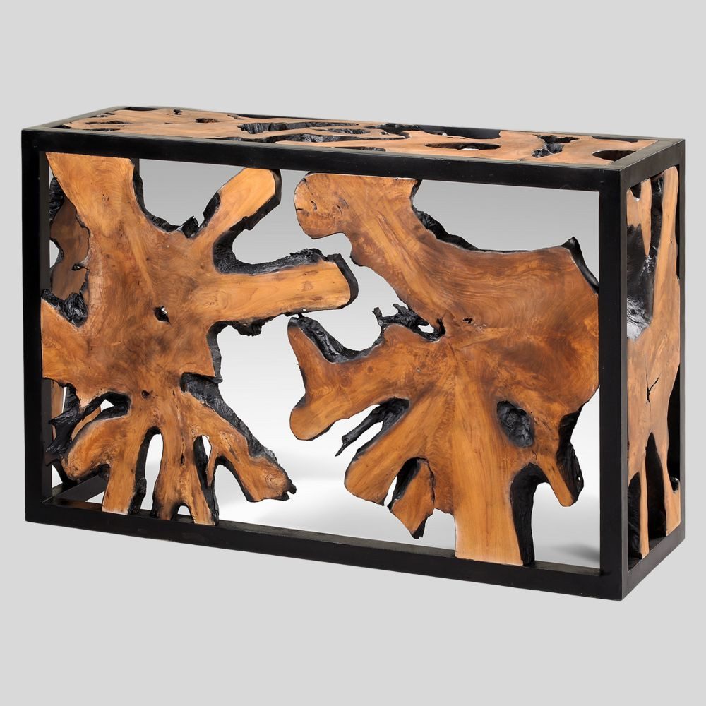 LebensWohnArt Konsolentisch Design Teak Konsole DUNCAN 120cm natural schwarzes Metall