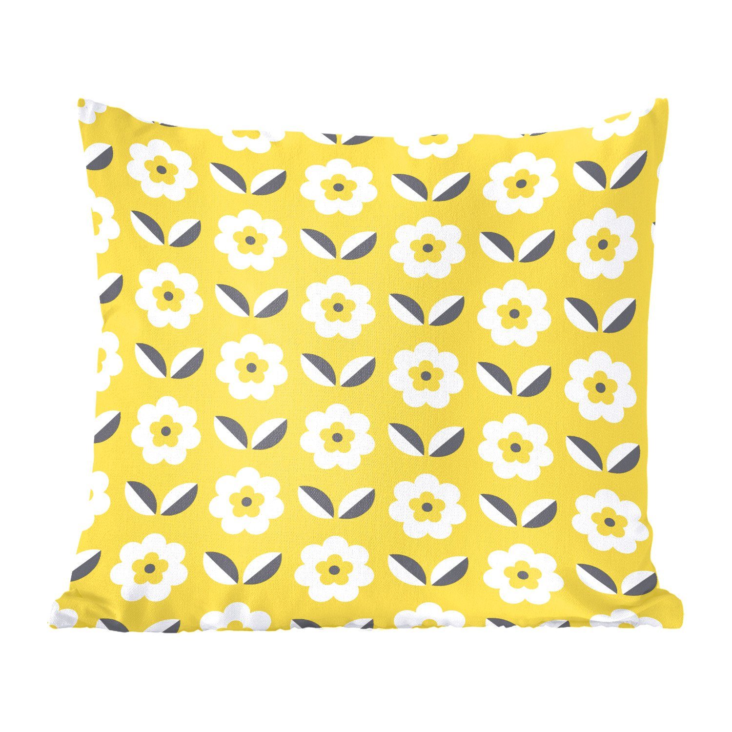 MuchoWow Dekokissen Blume - Gelb - Muster - Sommer, Zierkissen mit Füllung für Wohzimmer, Schlafzimmer, Deko, Sofakissen
