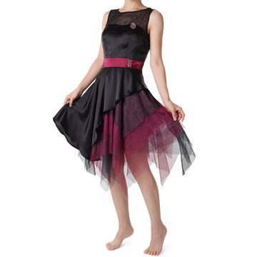 Corimori Partykleid Rockiges Damen Cocktailabendkleid Ruby's Fantasy (2-tlg) mit Einhorn Ansteck-Pi, Cocktailkleid, Gothic, Punk, Rockabilly