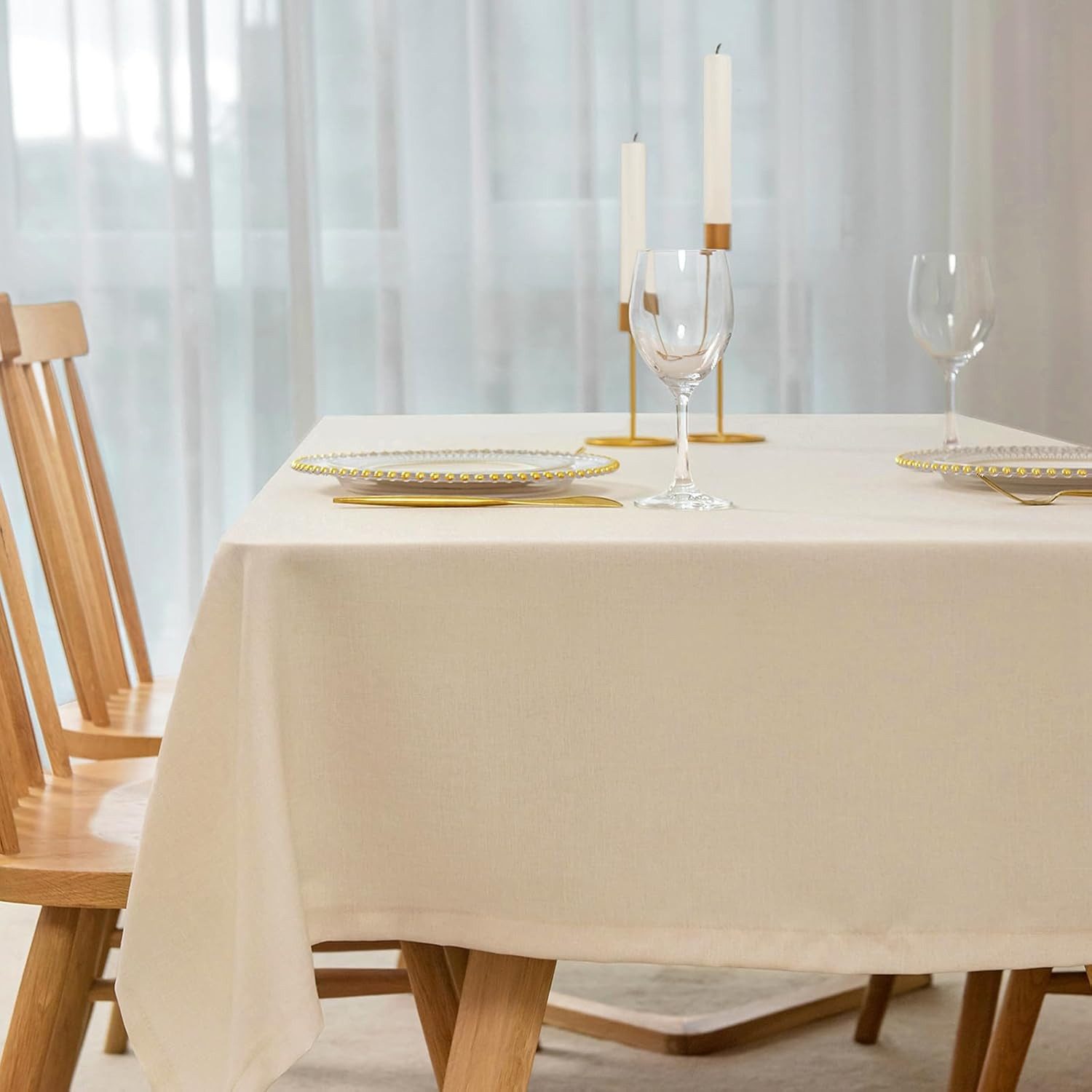 Woltu Tischdecke (1-tlg), Tischdecke Tischtuch waschbar eckig,champager