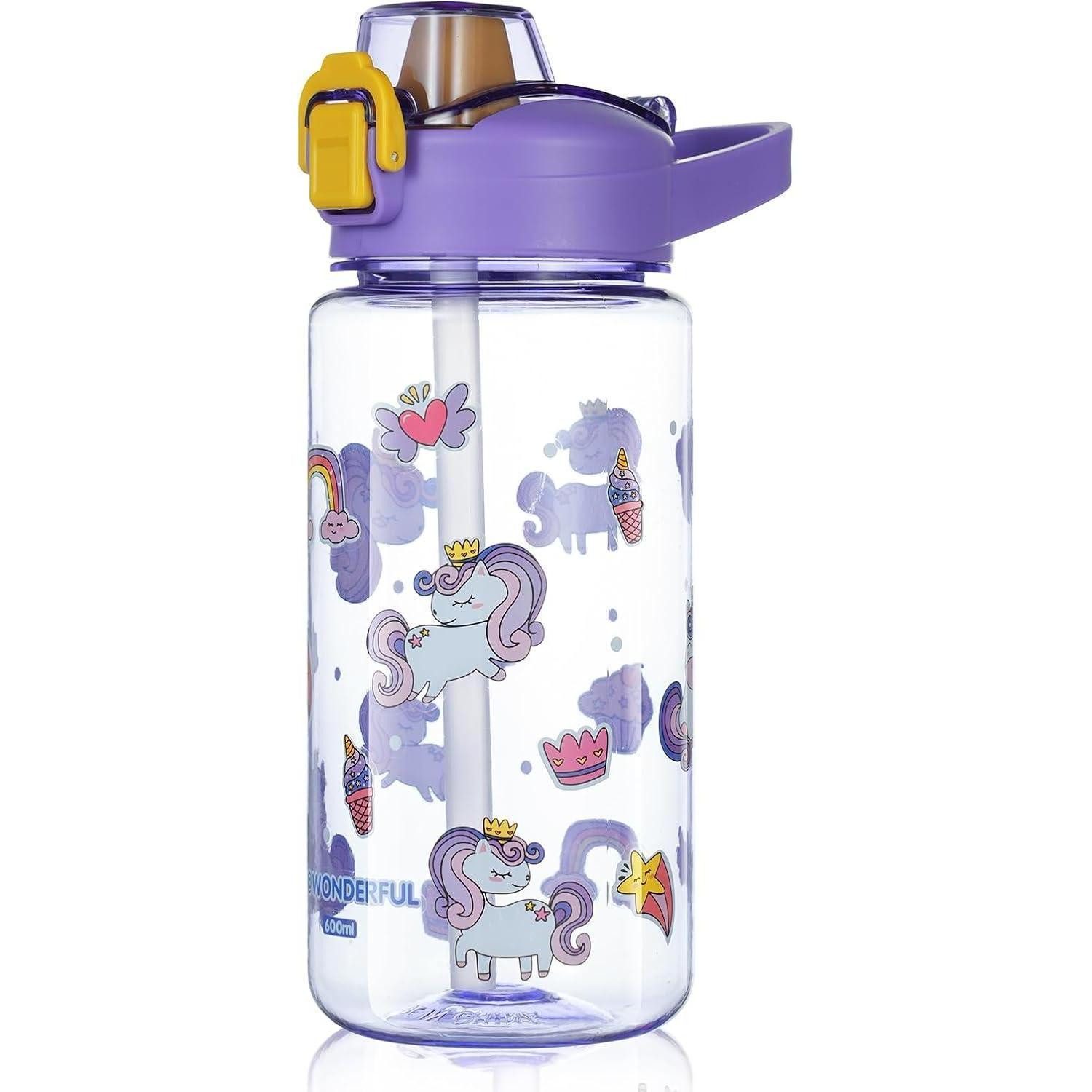 LuxusKollektion Trinkflasche Trinkflasche Kinder 600ml Strohhalm BPAfrei Lila Einhorn 600 ml