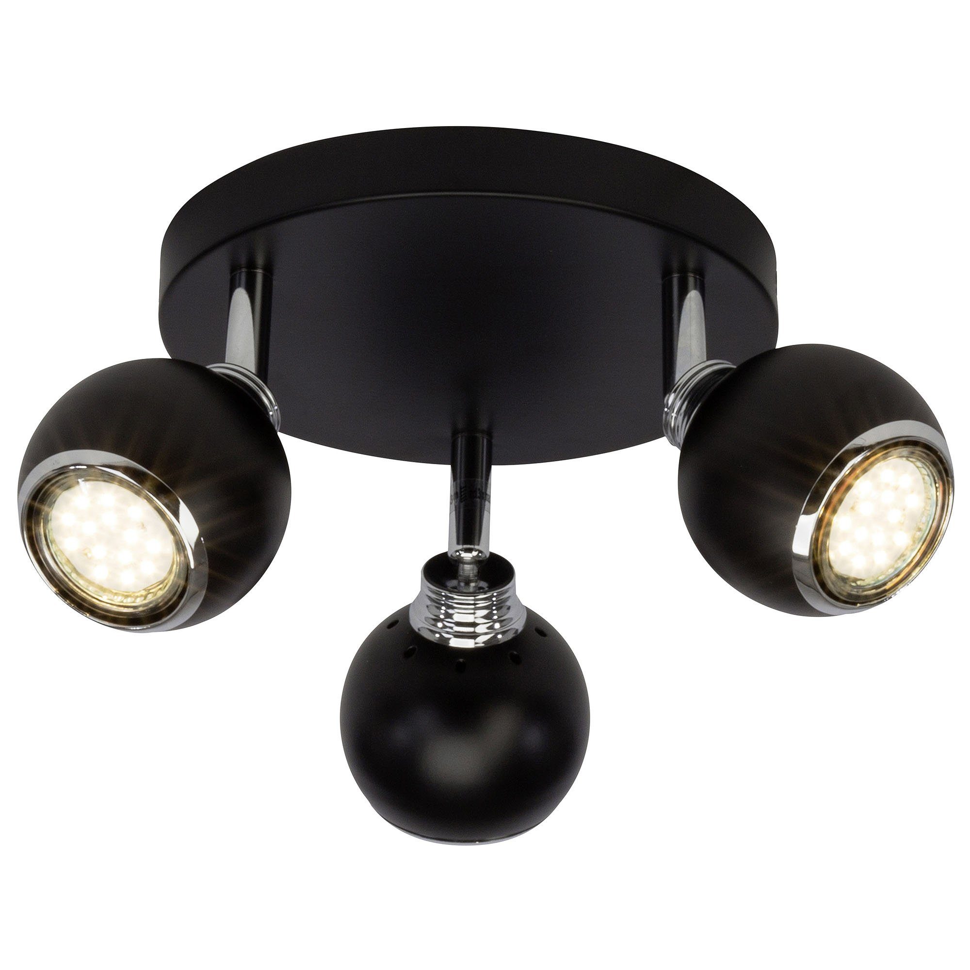 schwarz/chrom Lampe LED Ina Brilliant GU10, Deckenleuchte Spotrondell 3x 3flg 3000K, LED-PAR51, Ina, 3W