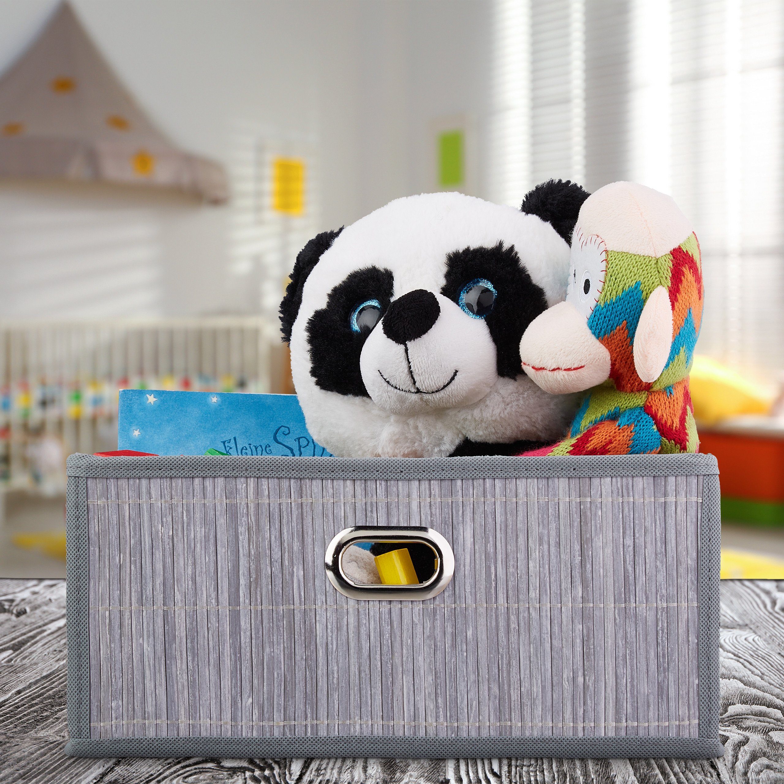 relaxdays Aufbewahrungskorb Bambus flach, Grau günstig online kaufen