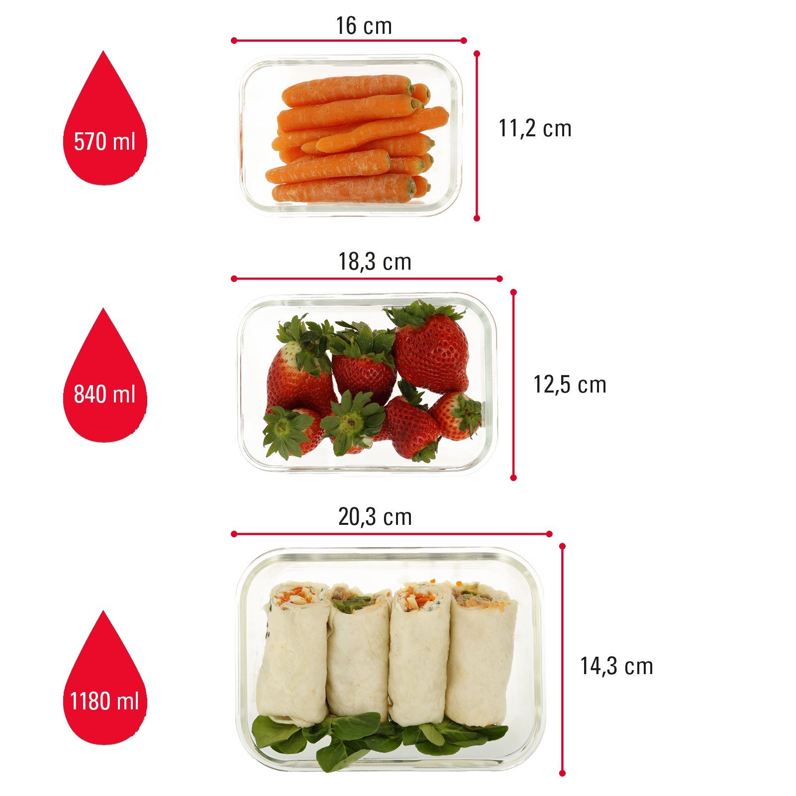 CLAUSS Vorratsglas Glas-Klickboxen 3er-Set BPA-frei Frischhaltedose Mikrowelle Backofen, (Set, 3-tlg., Glasbehälter in 3 Größen) – Bild 2 von 5