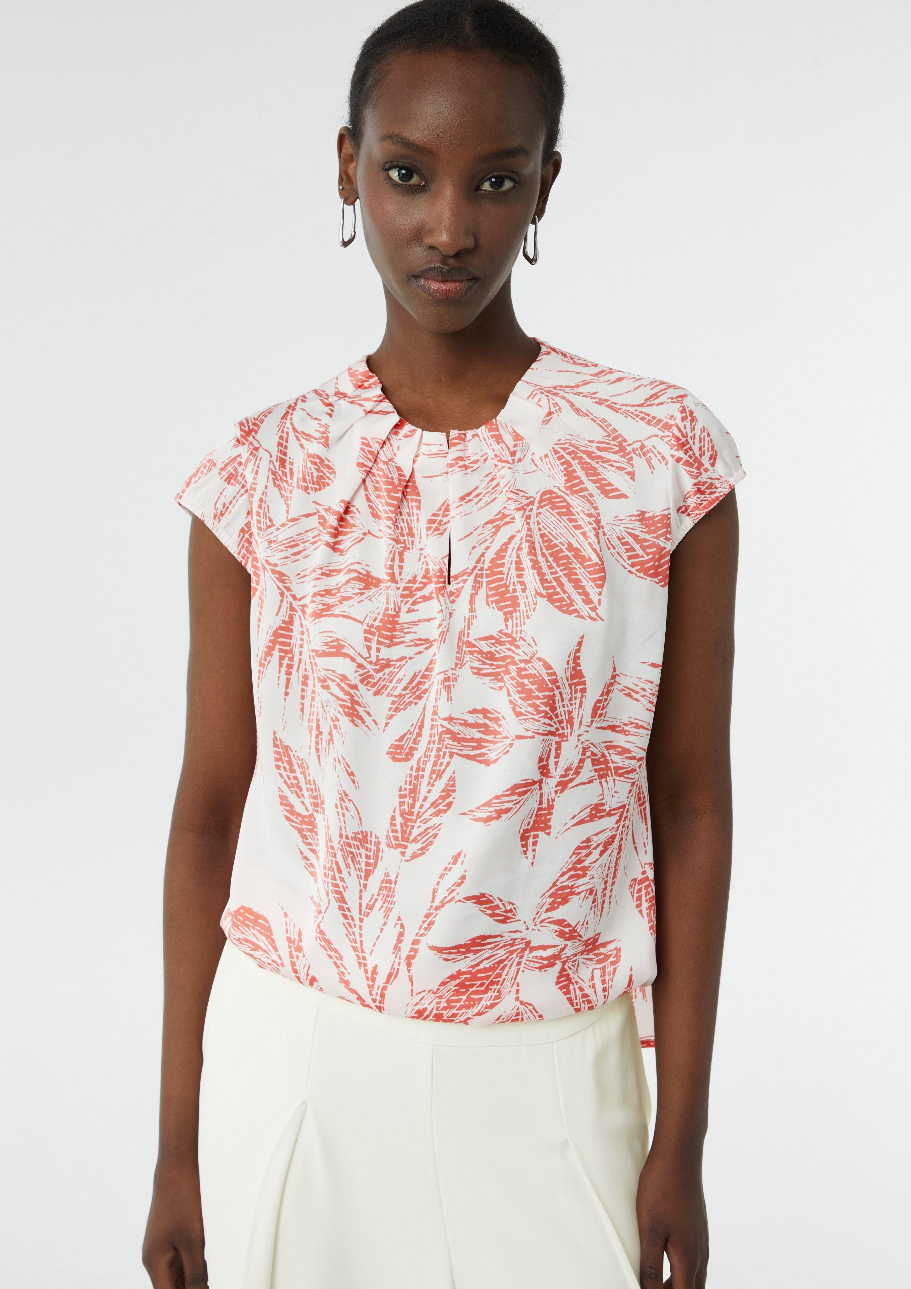 Blusentop Gemusterte Satin-Bluse mit Raffung