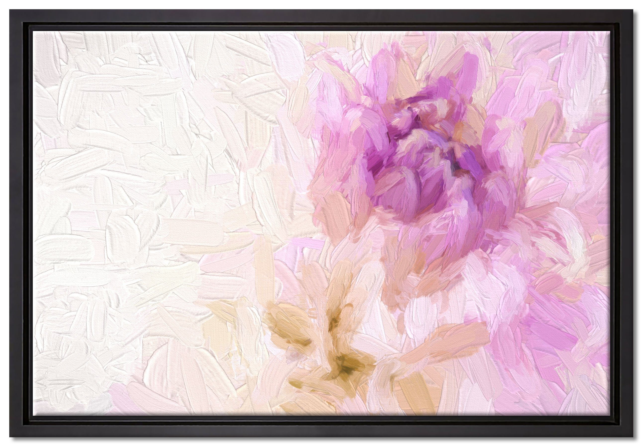 Pixxprint Leinwandbild traumhafte lila weiße Blüte, Wanddekoration (1 St), Leinwandbild fertig bespannt, in einem Schattenfugen-Bilderrahmen gefasst, inkl. Zackenaufhänger
