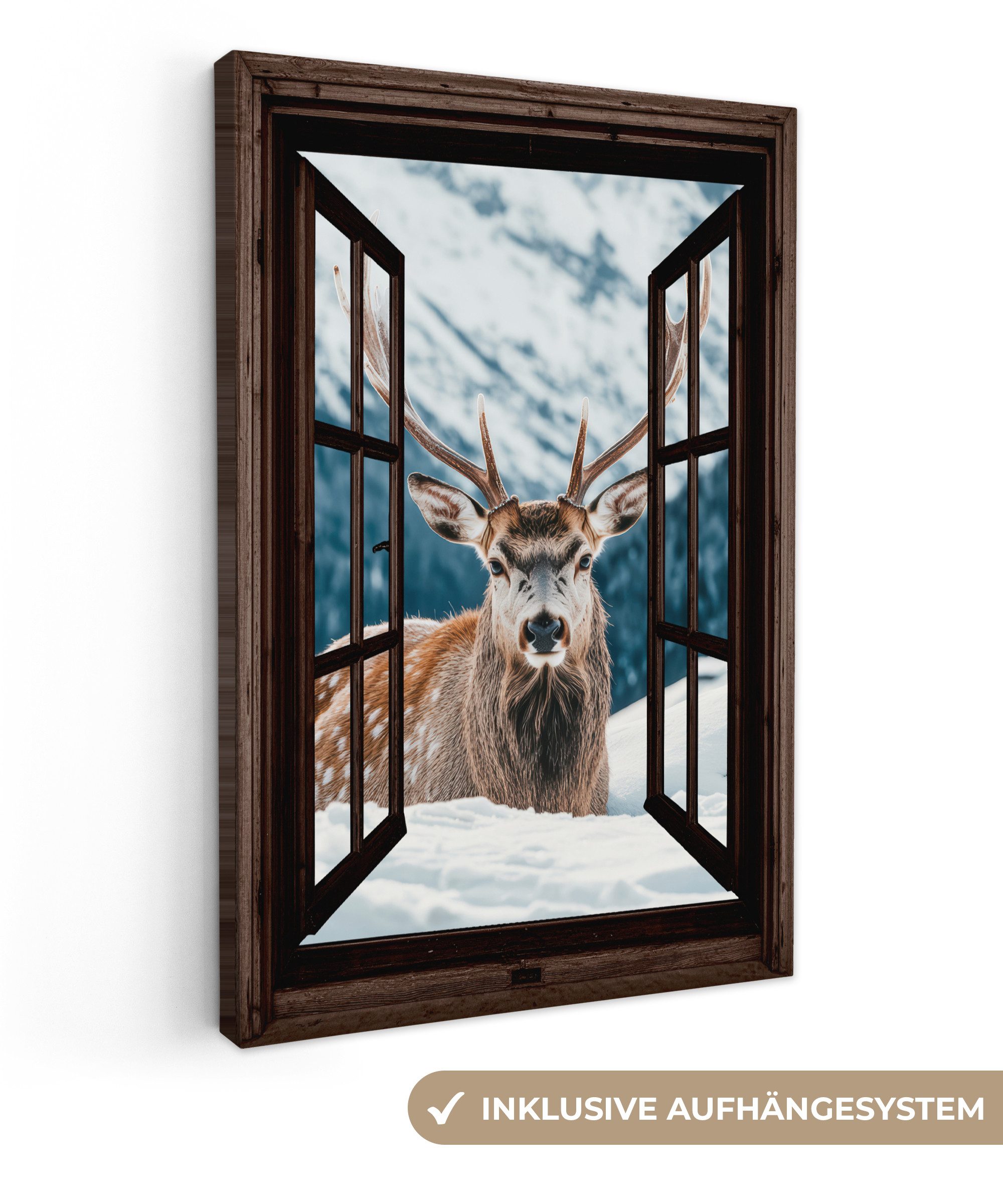 OneMillionCanvasses® Leinwandbild Hirsche - Landschaft - Winter - Natur - T günstig online kaufen