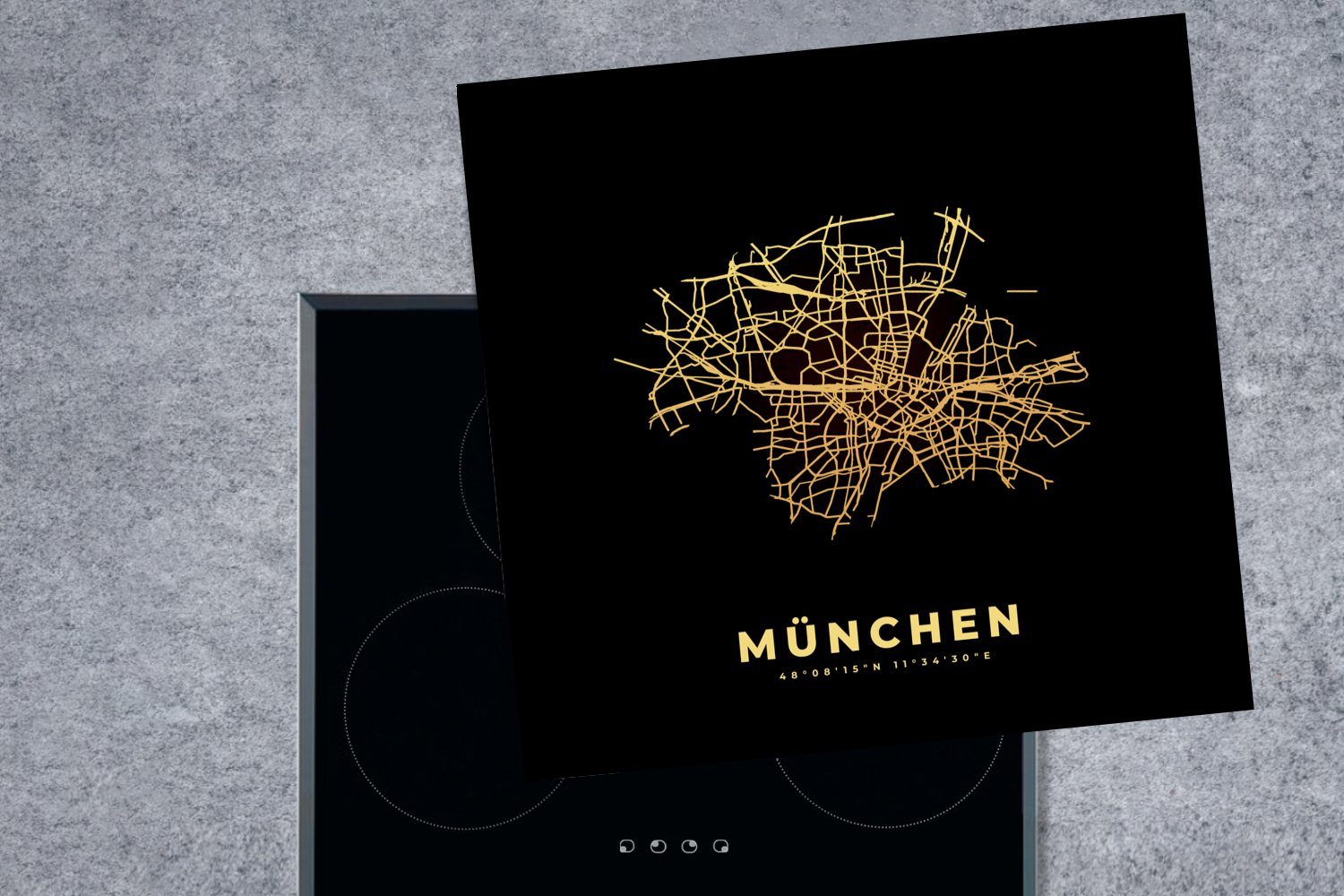 München Arbeitsplatte tlg), Karte Luxus Herdblende-/Abdeckplatte - Stadtplan, 78x78 - cm, für (1 - Ceranfeldabdeckung, Vinyl, MuchoWow küche