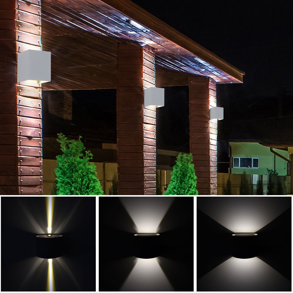 Neutralweiß, Effekt etc-shop Set LED-Leuchtmittel Lampen DOWN verbaut, Garten Wand LED Leuchten 2er UP fest Außen-Wandleuchte, Strahler