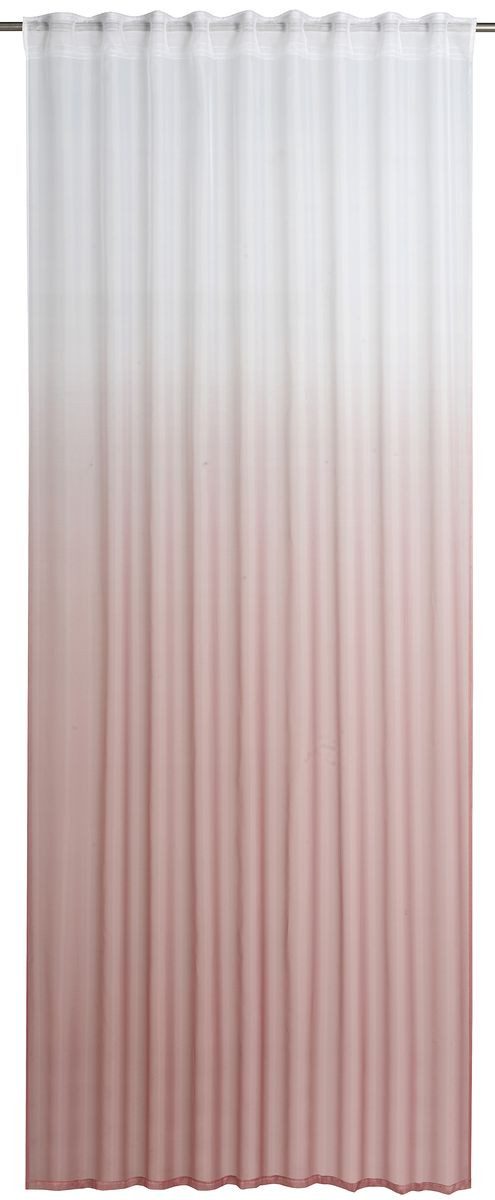 ELBERSDRUCKE Vorhang Gardine Mila transparent Farbverlauf weiß peach 140cmx255cm, Smokband, leicht perforiert, Kunstfaser