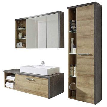 trendteam Badmöbel-Set Bay, Badmöbelset Unterschrank Waschbecken Spiegelschrank Hängeschrank