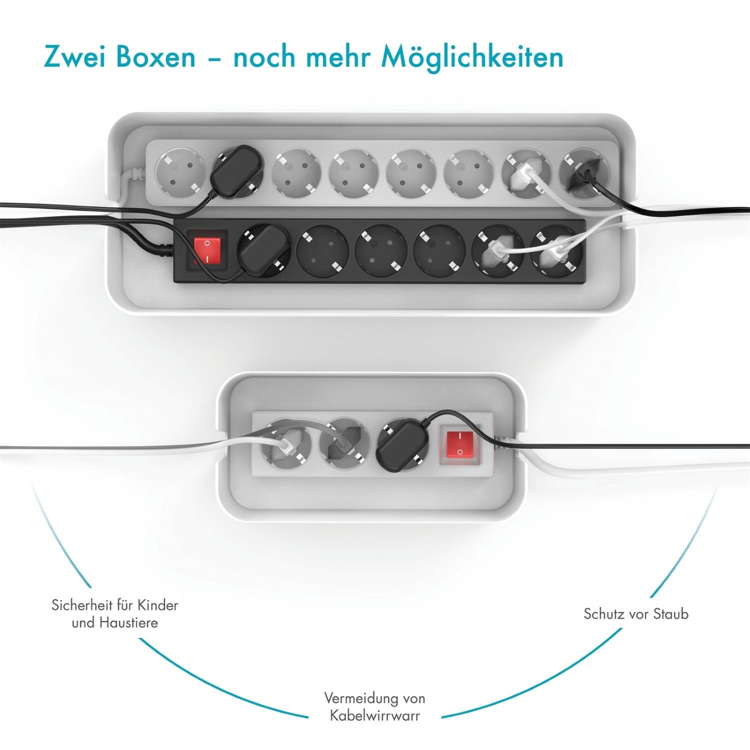 Pazzimo Kabelbox Set 2x Kabelbox Kabelmanager Ladebox Box Weiß, (1x Kabelbox Maxi + 1x Kabelbox Mini, 2-tlg., Set), Kabel-Organizer Strom Ladestation für Zuhause TV PC Büro Schreibtisch