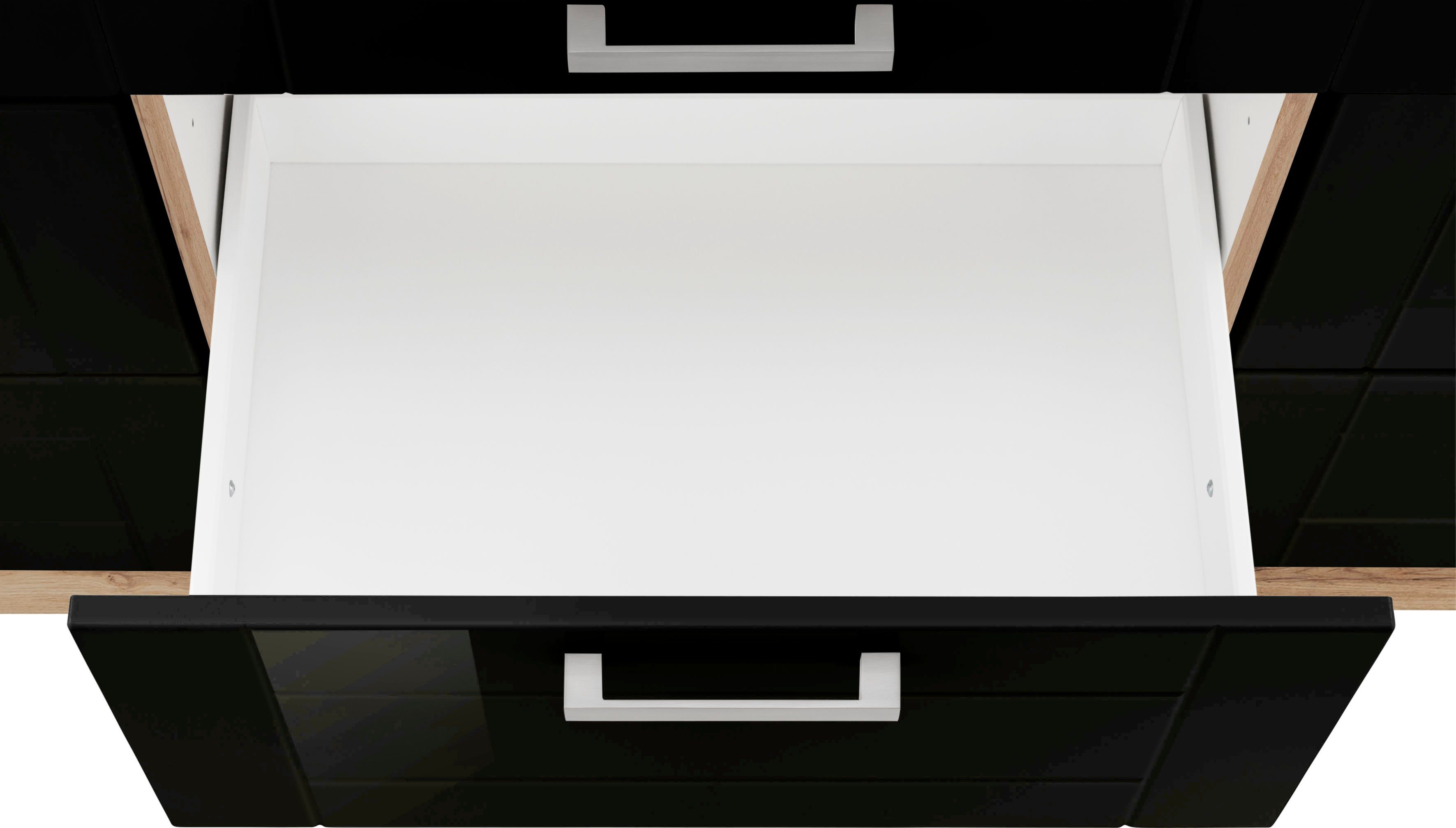 HELD MÖBEL Unterschrank Tinnum 180 cm MDF Auszüge | Fronten, 6 schwarz mit Metallgriffe, 3 breit, Schubkästen, wotaneiche