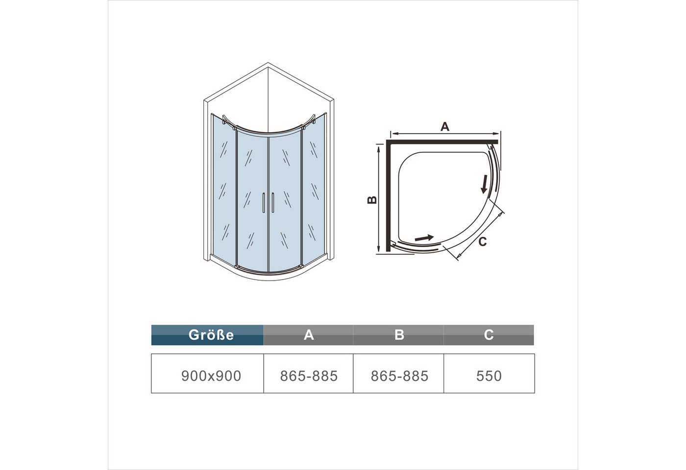 Thumbnail - AICA Runddusche Runddusche Duschkabine Viertelkreis Eckdusche Schiebetür Duschtür, BxT: 90x90 cm, Set, mit Antikalk- Ver...